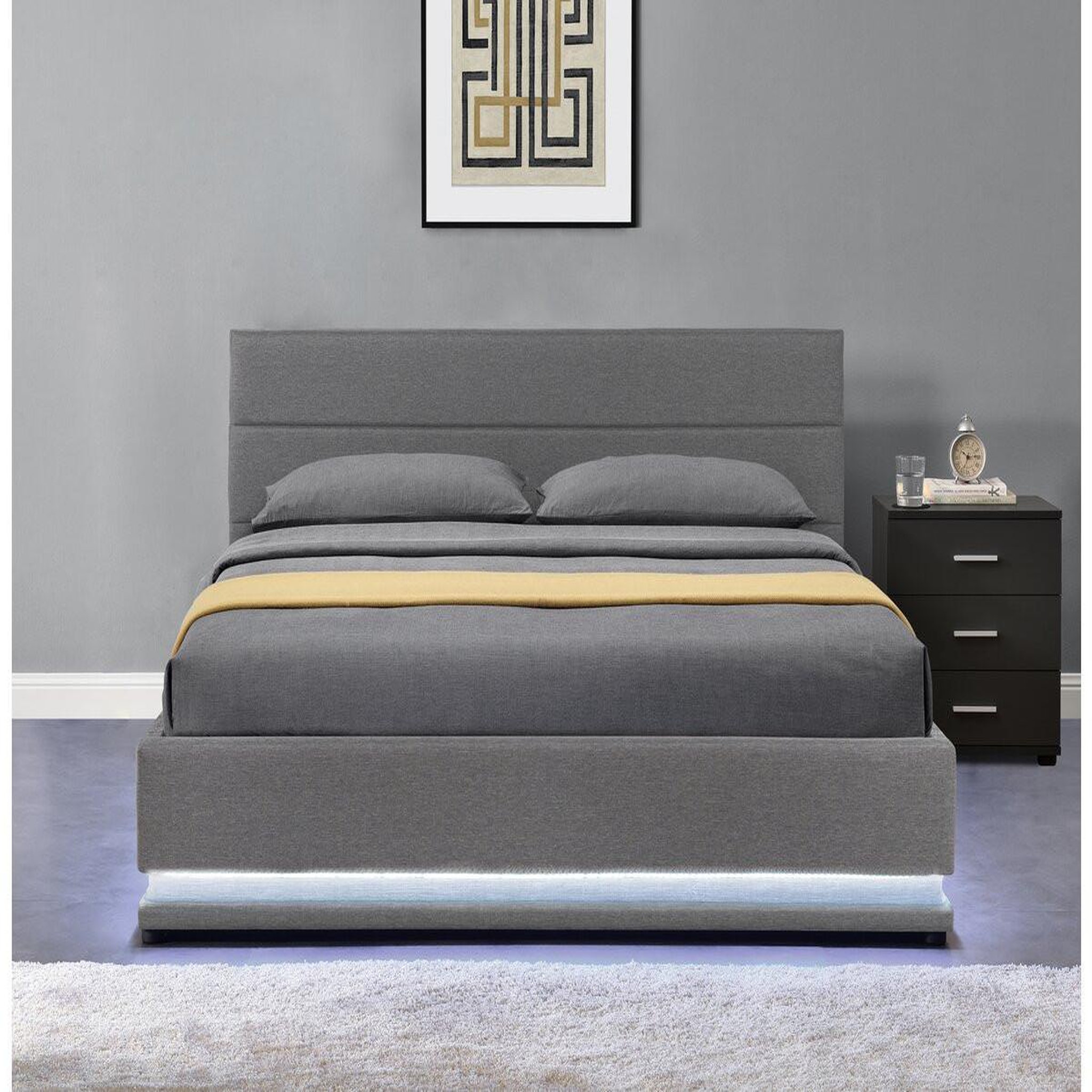 Voir la diapositive 2 : Habitat et Jardin Lit led avec coffre  anastasia  - 180 x 200 - gris foncé