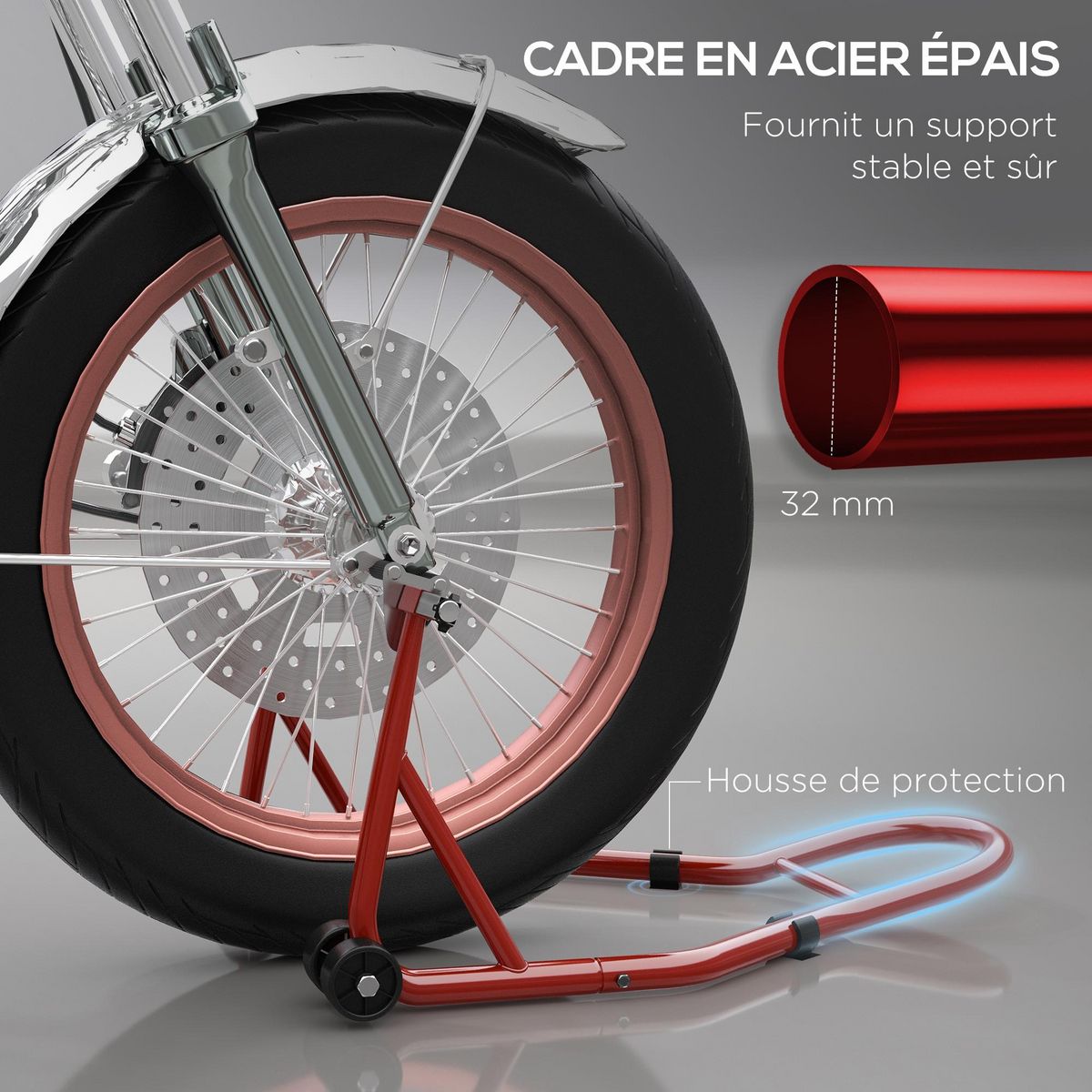HOMCOM Béquille d'atelier moto avant leve moto support pour moto avec bras oscillant en U et en L, support universel de levage pour atelier en acier rouge