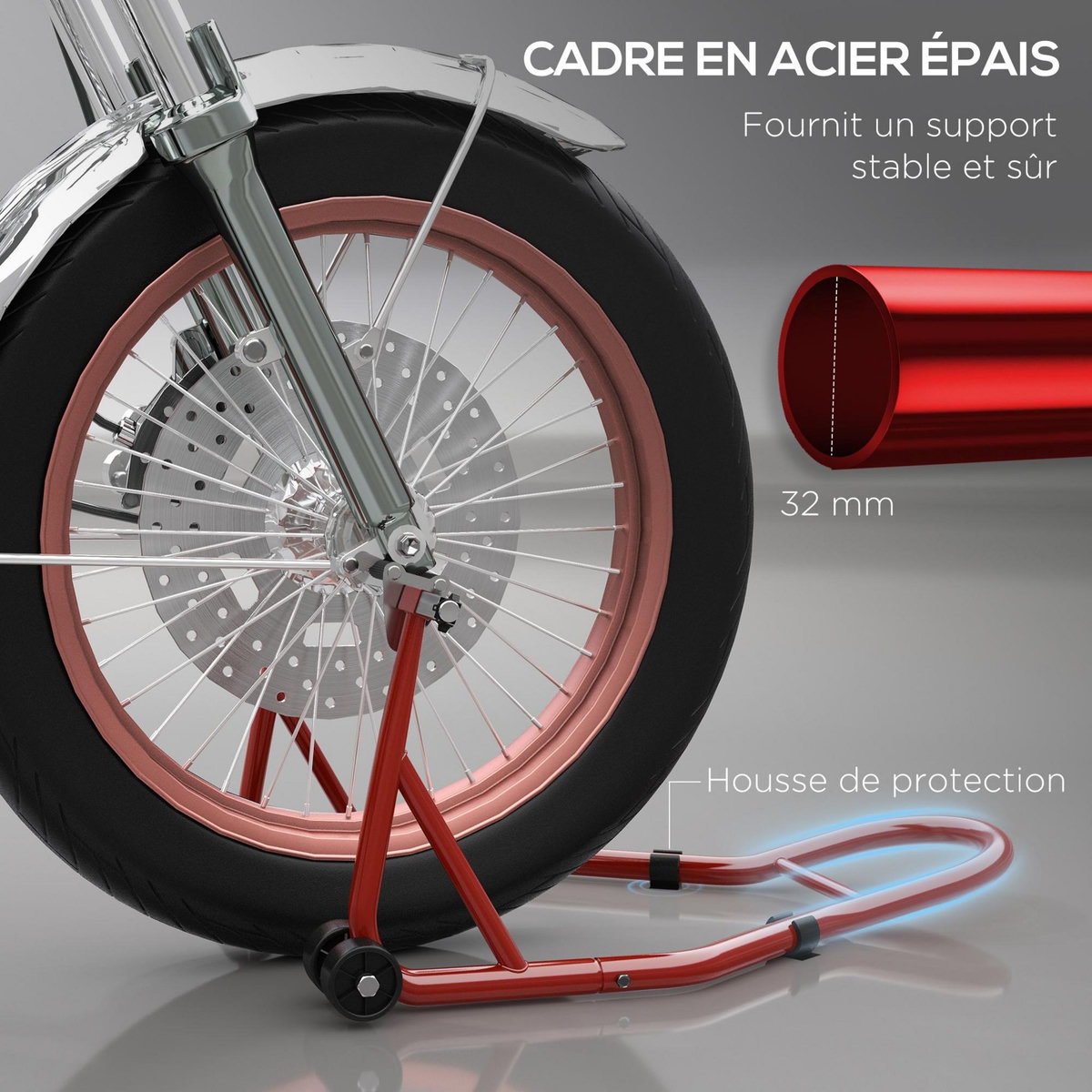 HOMCOM Béquille d'atelier moto avant leve moto support pour moto avec bras oscillant en U et en L, support universel de levage pour atelier en acier rouge