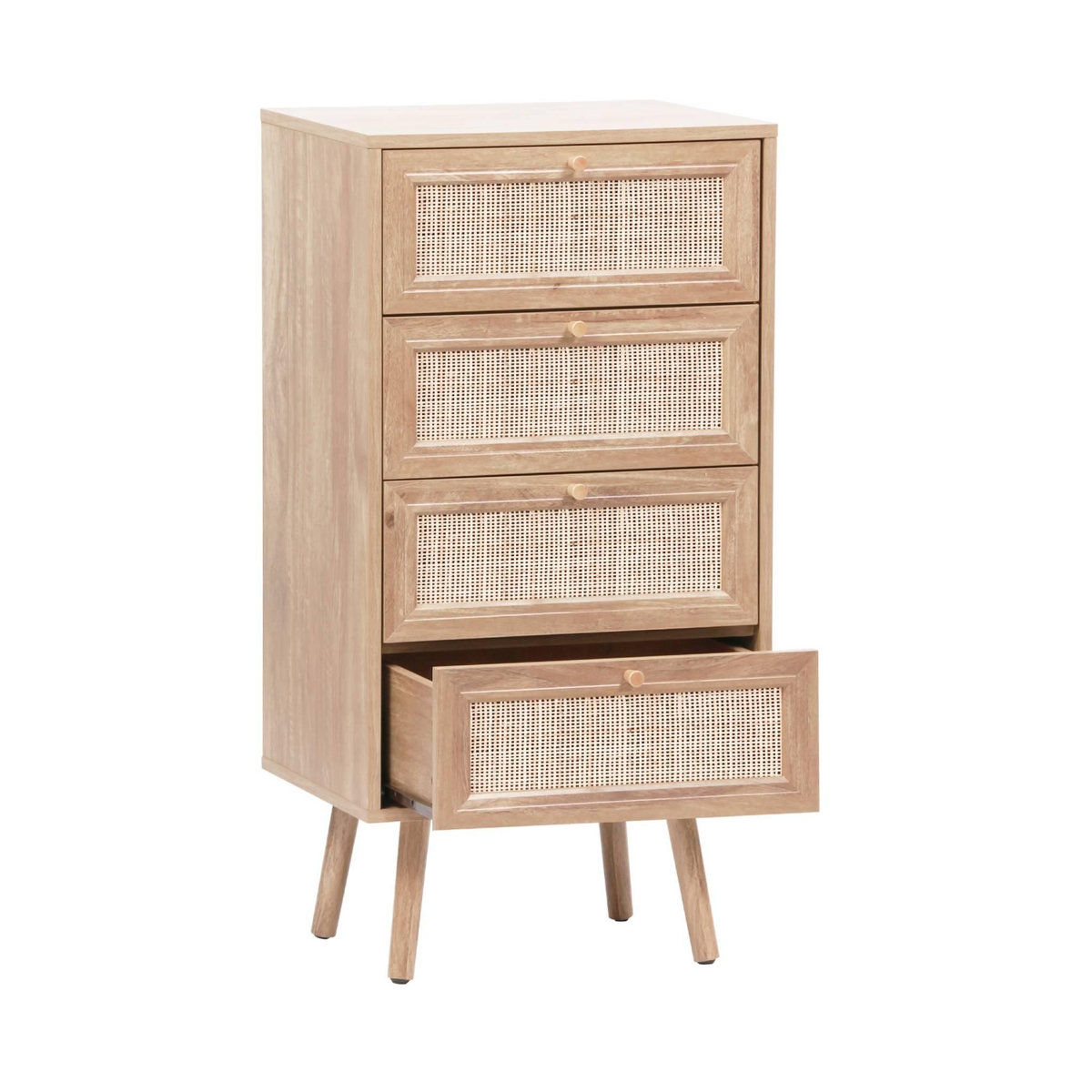 SWEEEK Commode chiffonnier 4 tiroirs décor bois et cannage