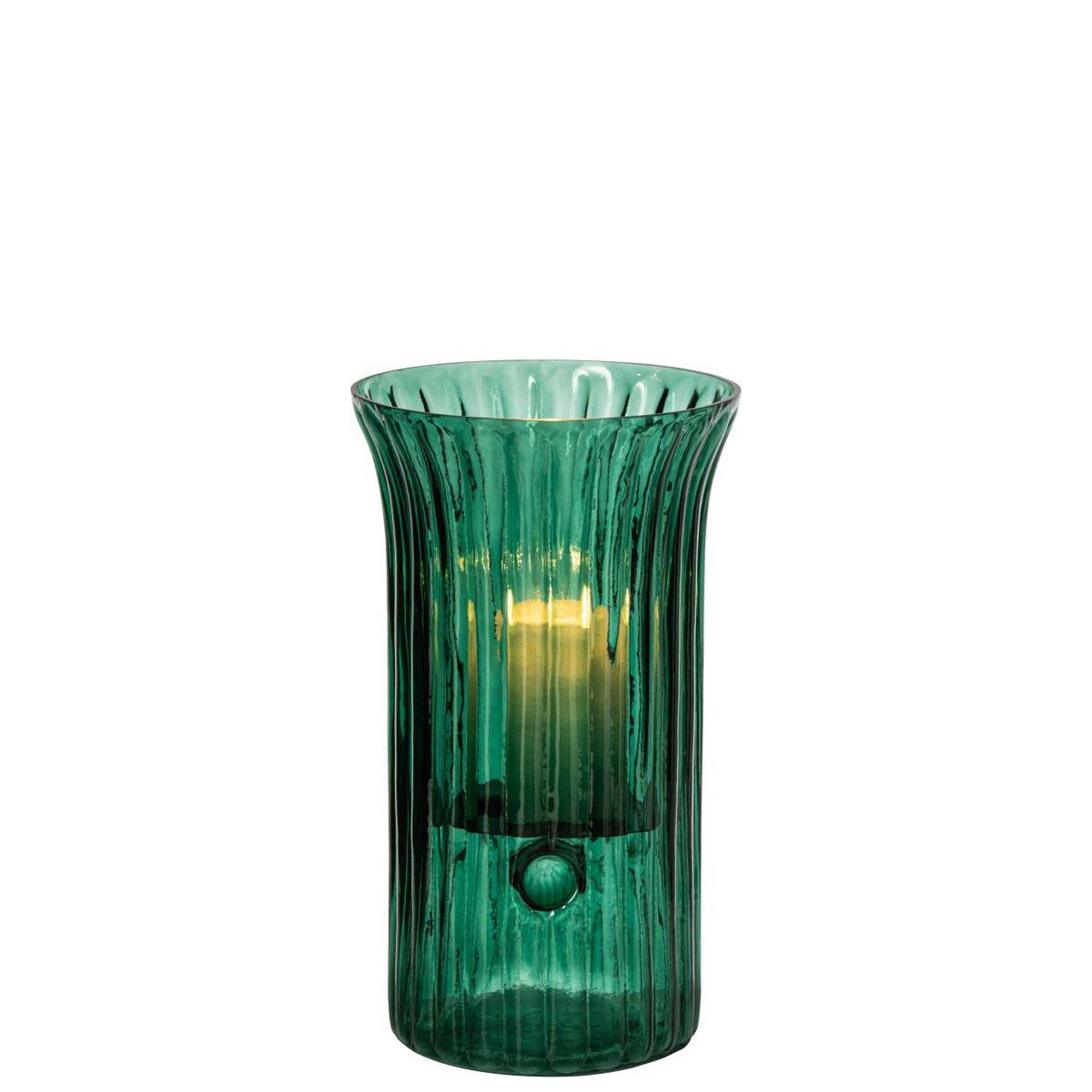 Voir la diapositive 2 : J-LINE Photophore strié en verre  quirin  32cm turquoise