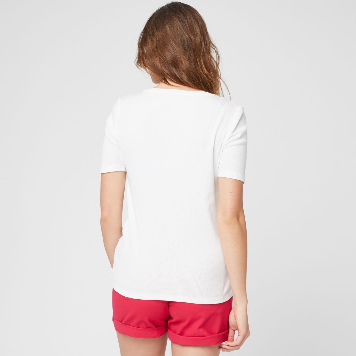 INEXTENSO T-shirt manches courtes col tunisien blanc femme
