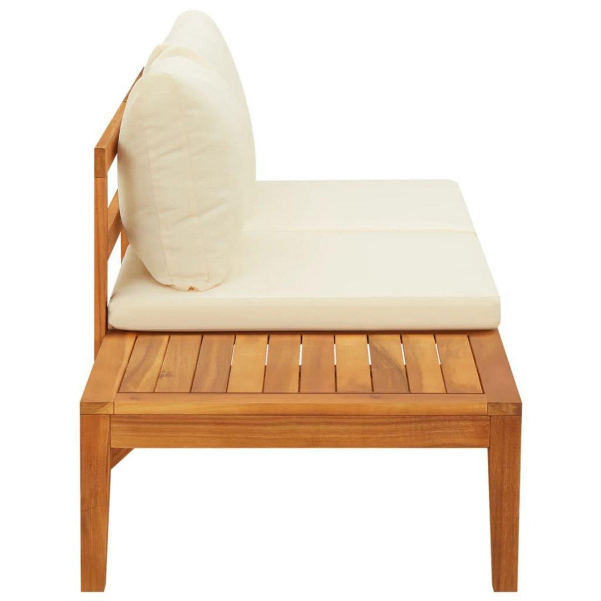 VIDAXL Banc de jardin avec table et coussins Blanc creme Teck solide