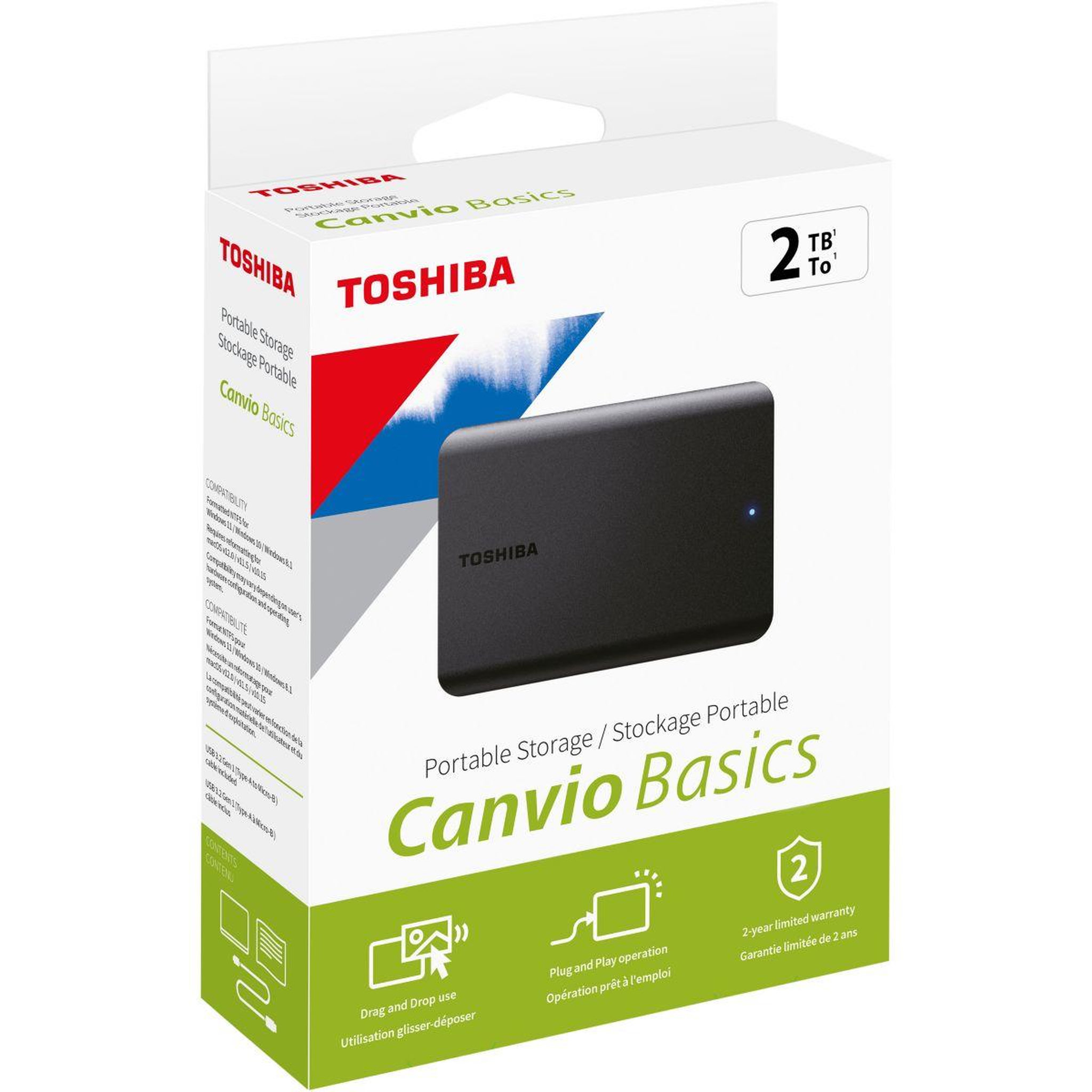 Voir la diapositive 3 : Toshiba Disque dur externe pack 2to canvio basics + housse