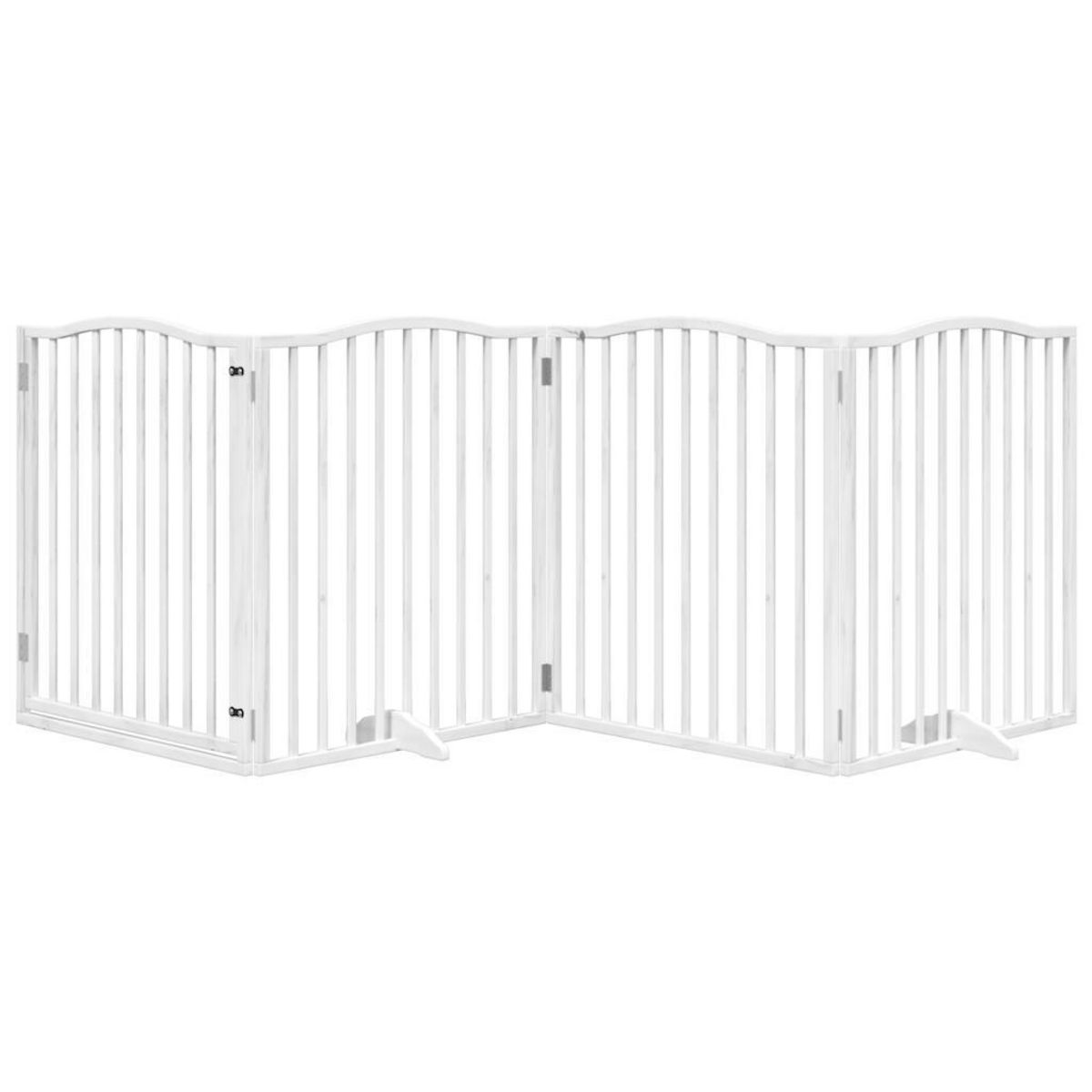 VIDAXL Barriere pour chiens et porte 4 panneaux blanc bois de peuplier