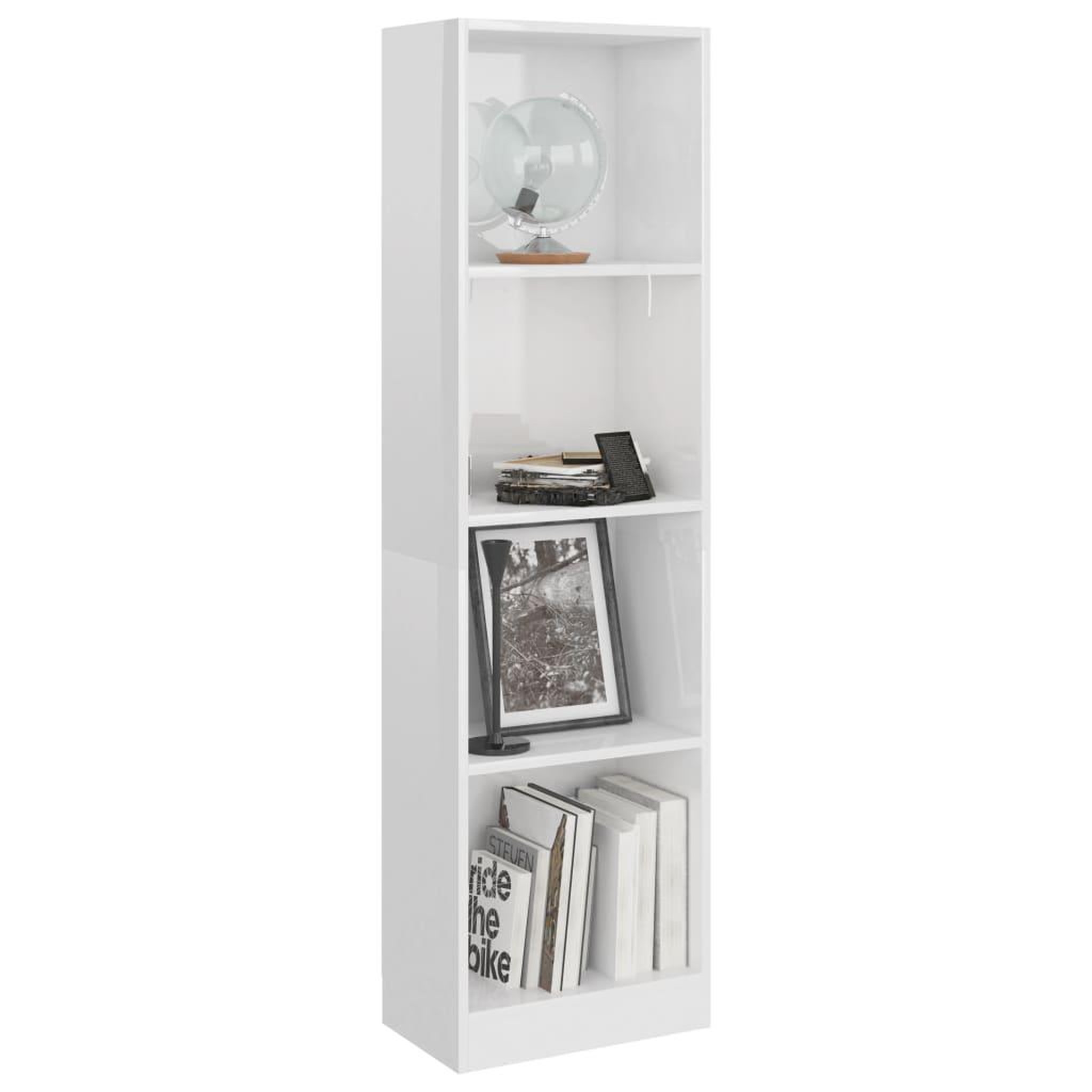 Voir la diapositive 3 : VIDAXL Bibliotheque a 4 niveaux Blanc brillant Bois d'ingenierie