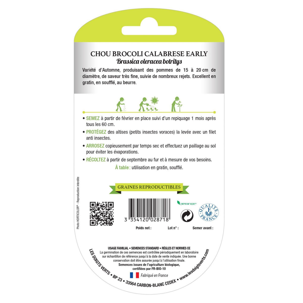 LES DOIGTS VERTS Graines chou brocoli Calabrese early BIO Les Doigts Verts