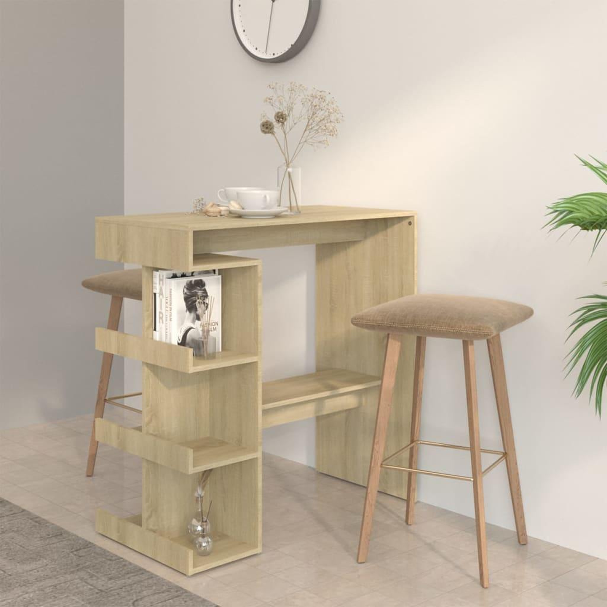 Voir la diapositive 1 : VIDAXL Table de bar etagere de rangement Chene sonoma Bois ingenierie