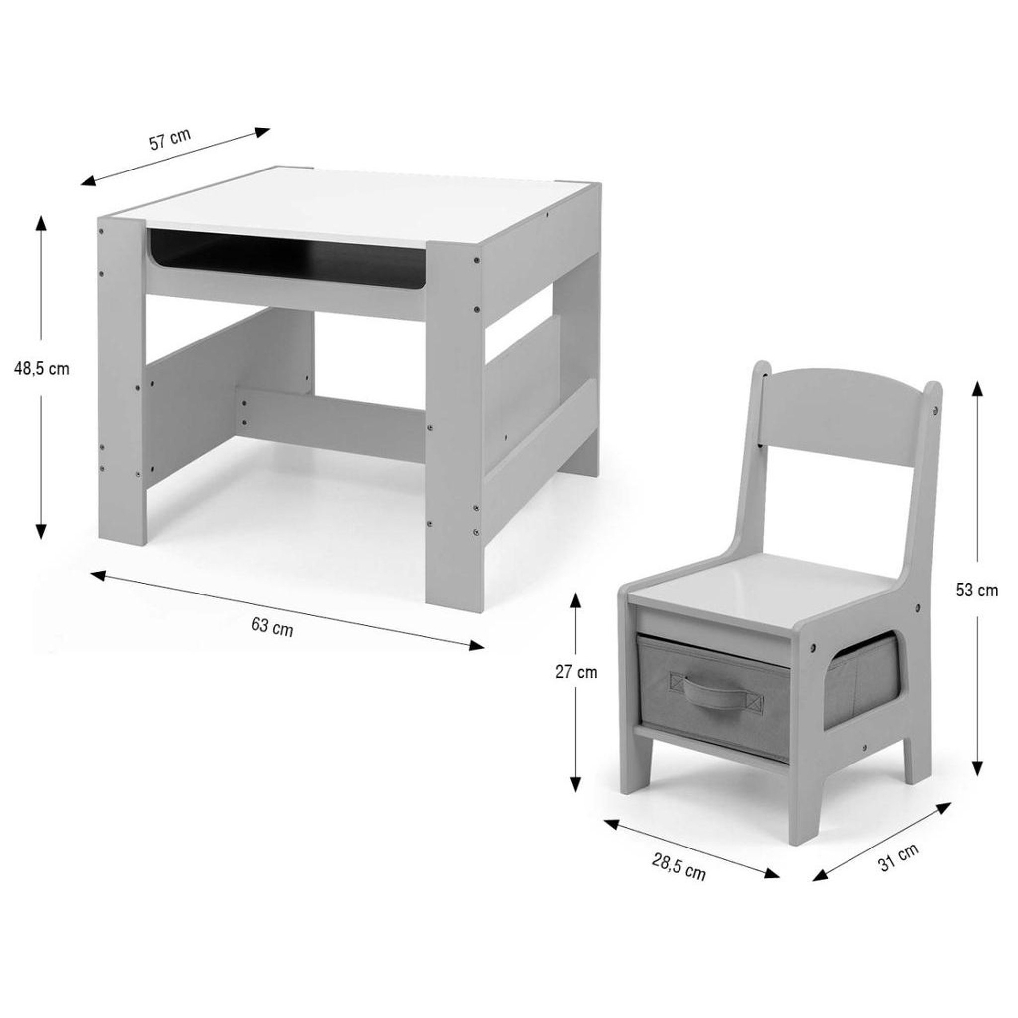 Voir la diapositive 5 : MILLY MALLY Table et deux chaises Sven en gris moderne pour enfants