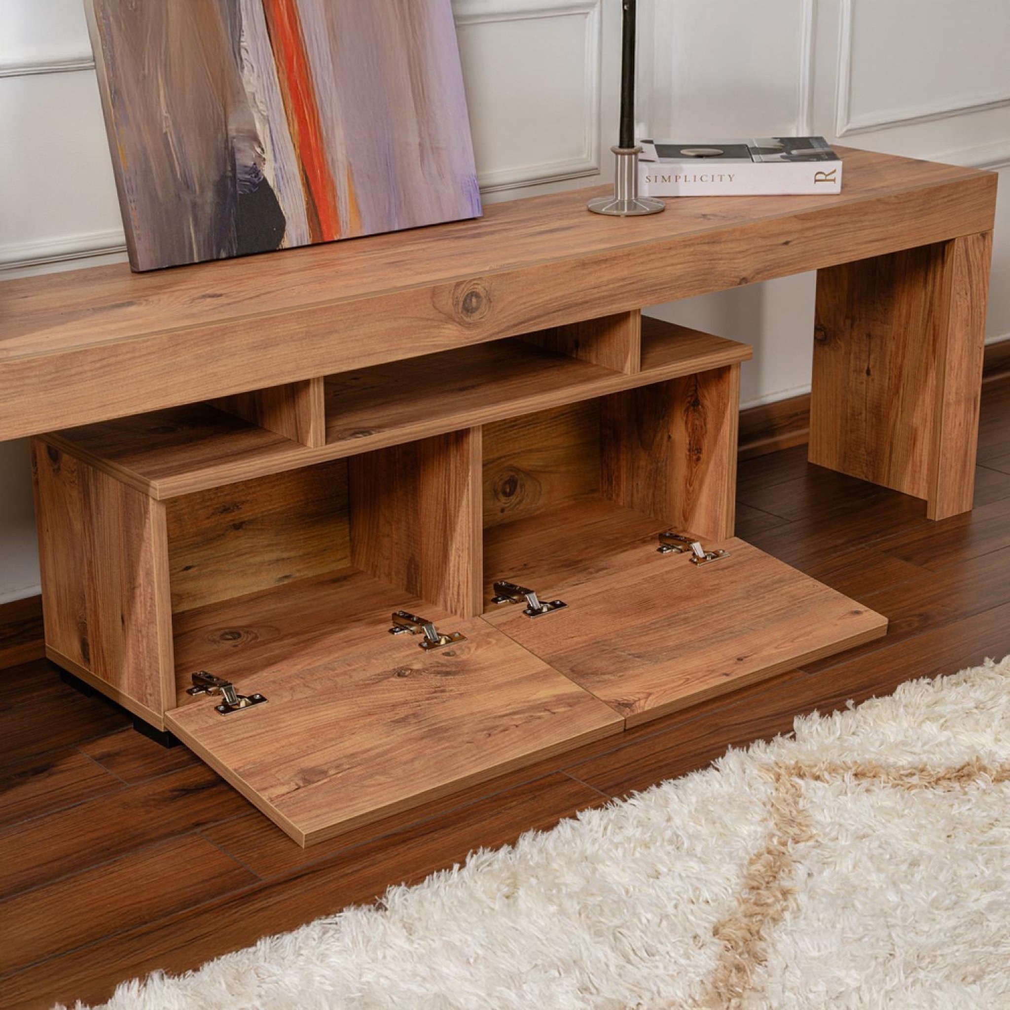 Voir la diapositive 4 : CONCEPT USINE Meuble tv avec placards en bois 180cm juxe