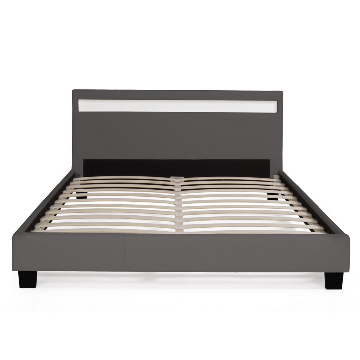 ID MARKET Lit double NEO avec tête de lit LED intégrées et sommier 140 x 190 cm PVC gris