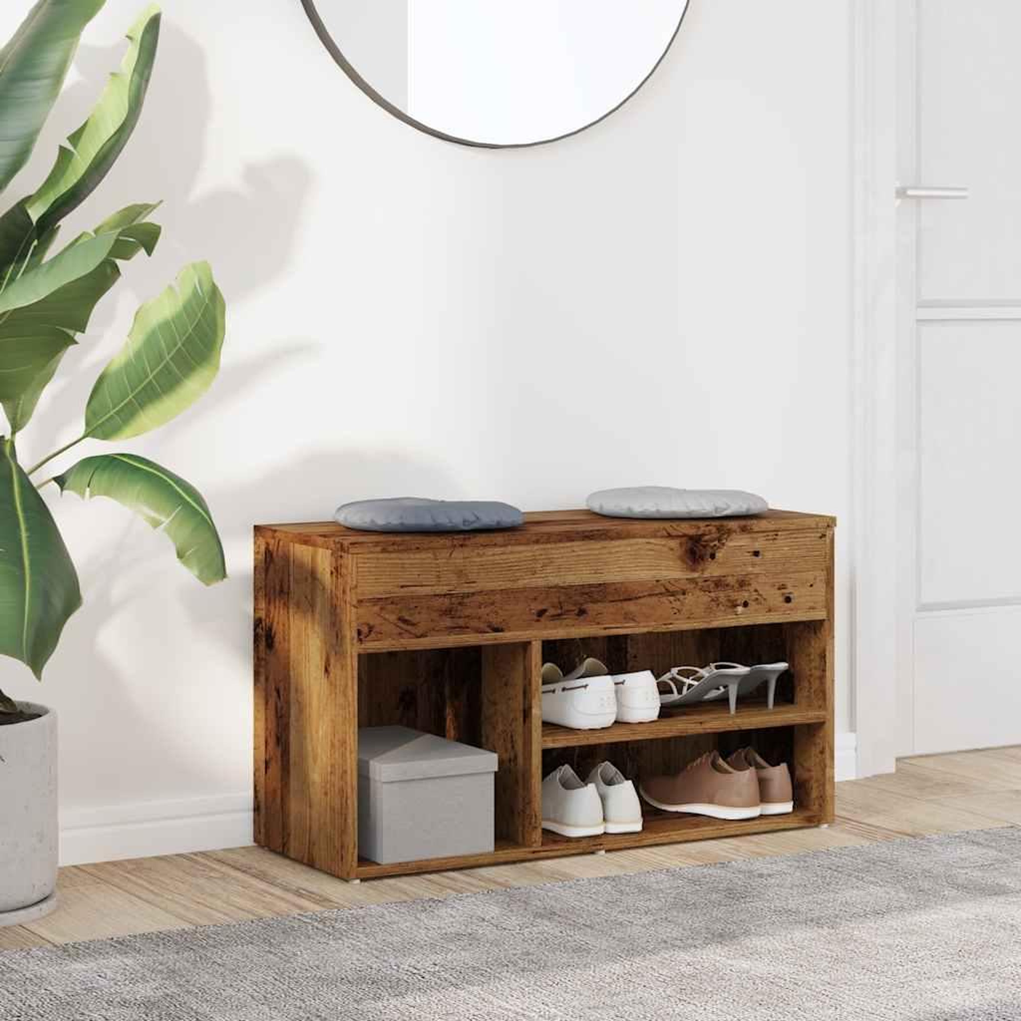 Voir la diapositive 3 : VIDAXL Banc a chaussures vieux bois 80x30x45 cm bois d'ingenierie