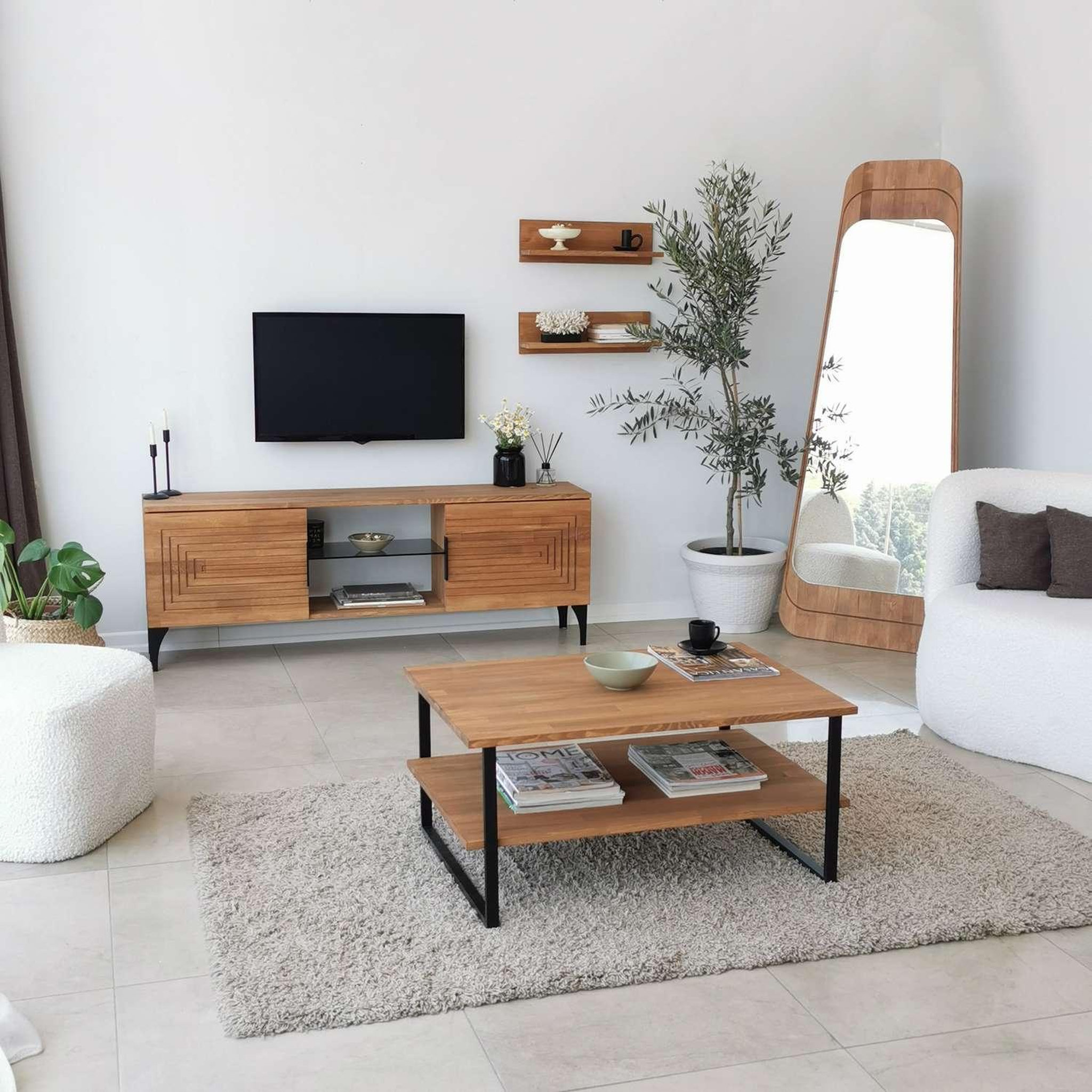 Voir la diapositive 2 : TOILINUX Table basse 1 étagère auralis en bois massif - beige et noir