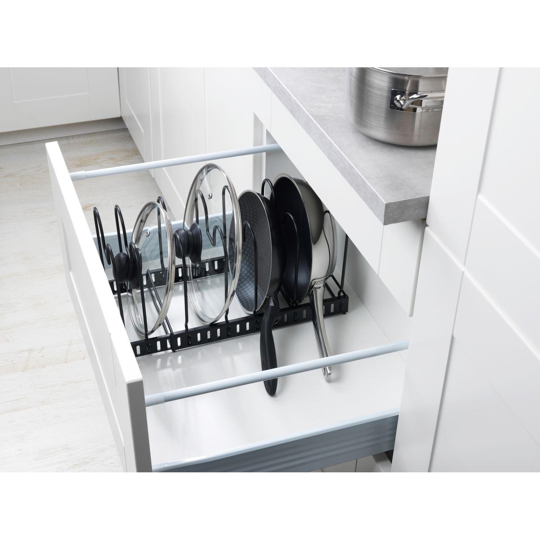 Voir la diapositive 5 : Wenko Rangement de placard cuisine - Support pour assiettes et couvercles - Noir