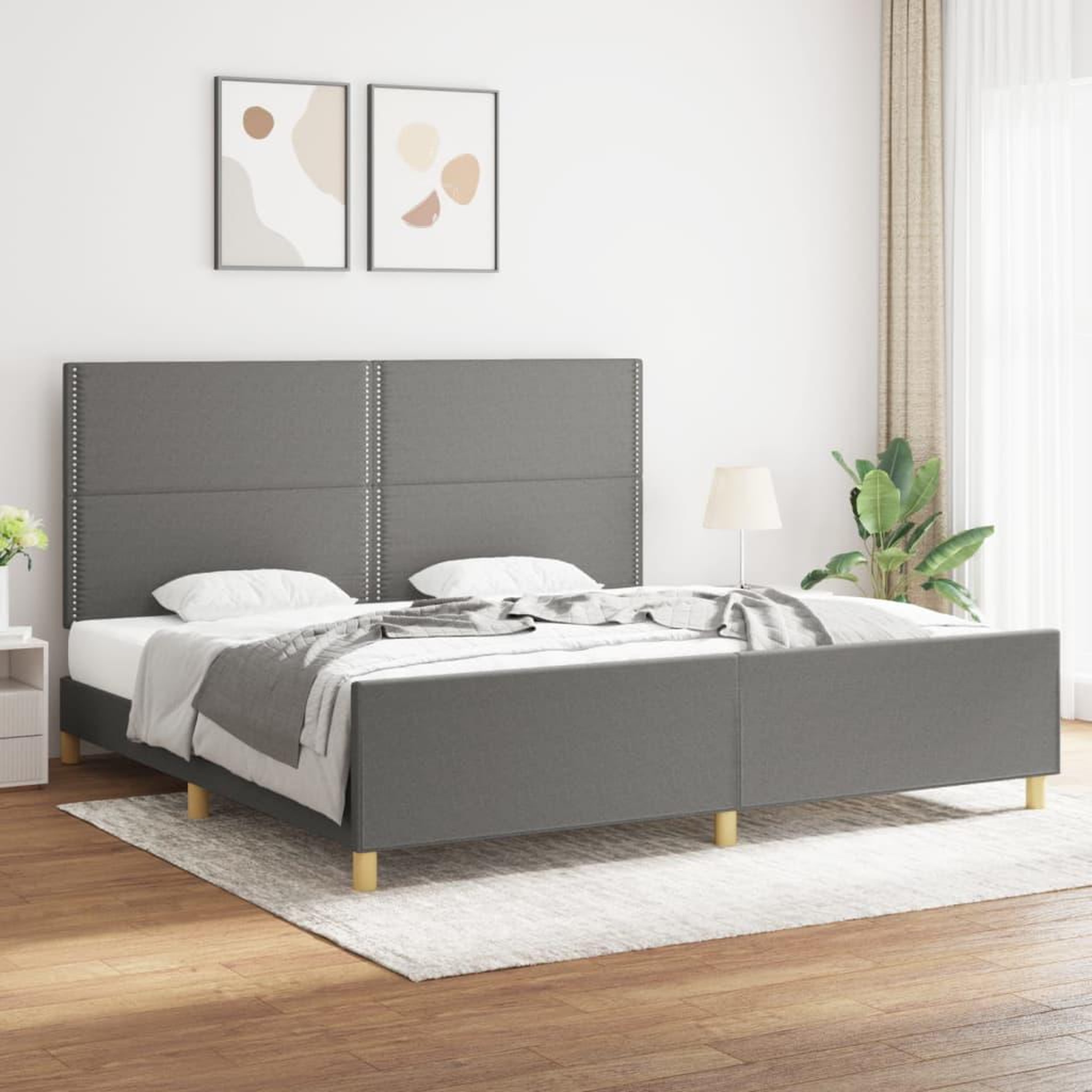 Voir la diapositive 1 : VIDAXL Cadre de lit sans matelas gris fonce 200x200 cm tissu