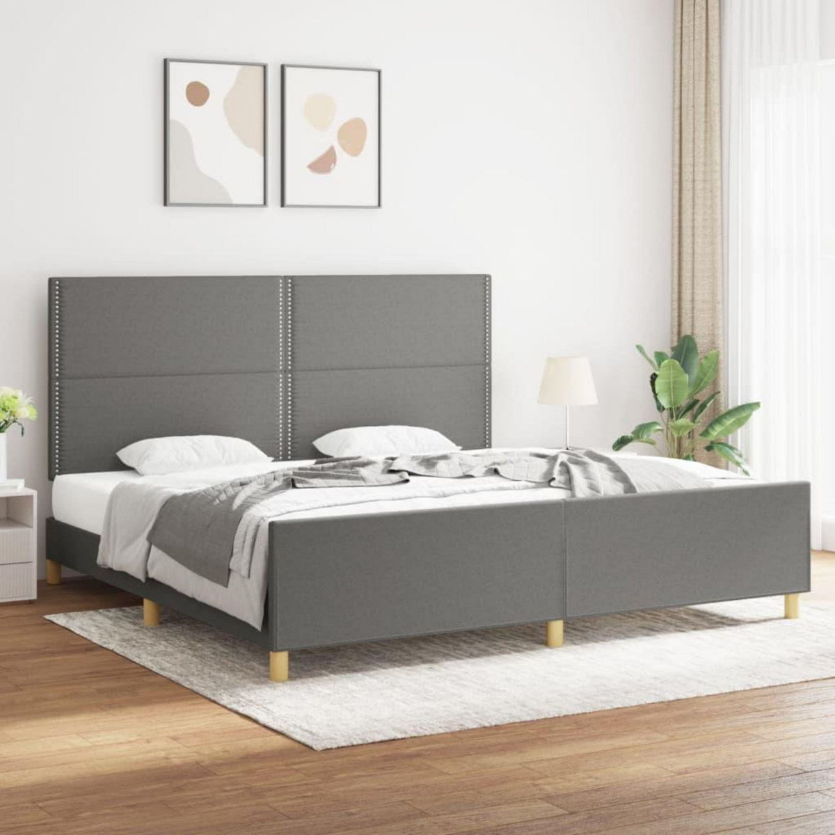 VIDAXL Cadre de lit sans matelas gris fonce 200x200 cm tissu
