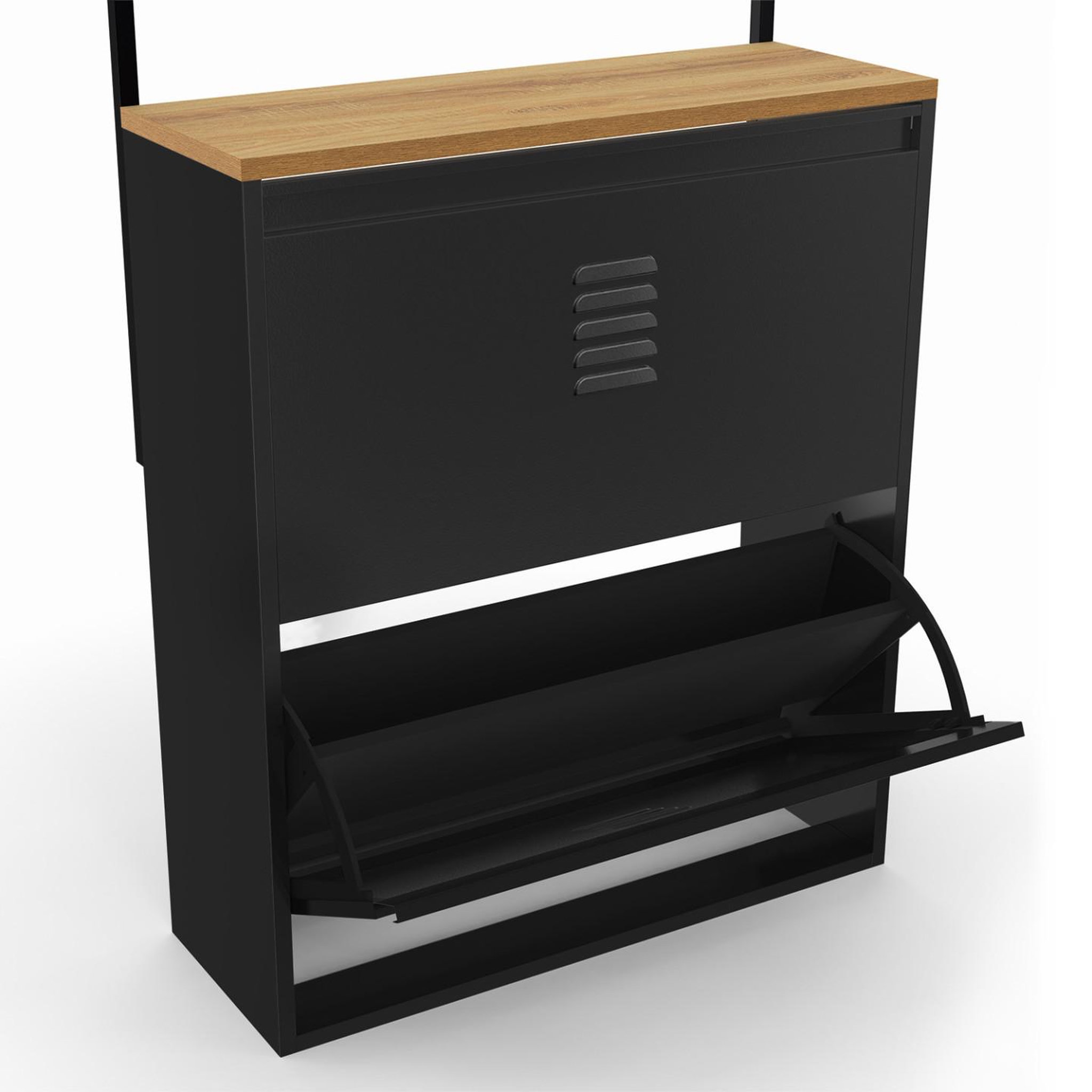 Voir la diapositive 6 : ID MARKET Vestiaire d'entrée ESTER meuble chaussures 2 portes en métal noir