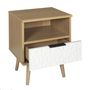 Voir la diapositive 2 : The Home Deco Factory Table de chevet Sven avec 1 tiroir - L. 35 x H. 49 cm - Bois et Blanc