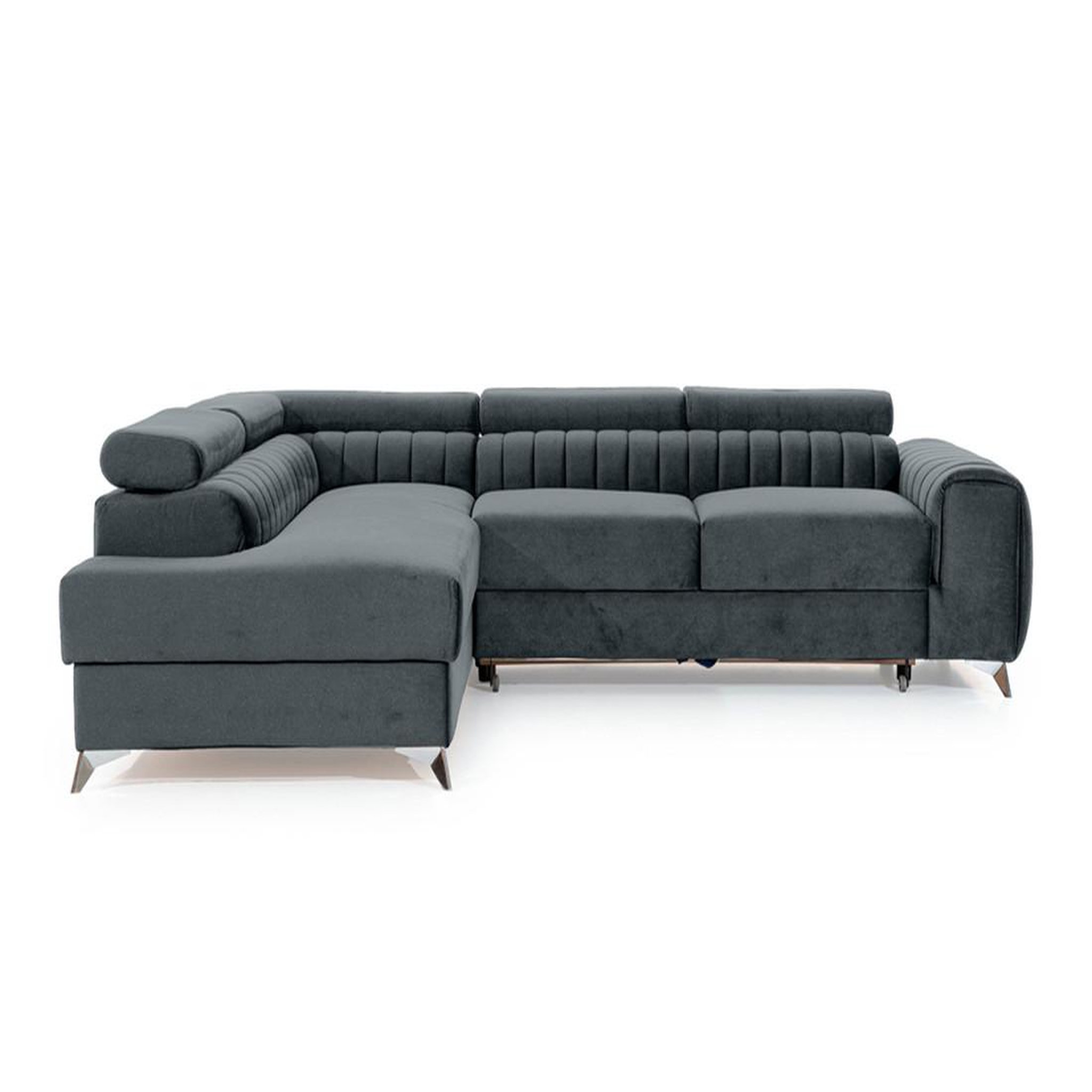 Voir la diapositive 6 : BEST MOBILIER Talisay - canapé d'angle gauche - 5 places - convertible avec coffre - en velours