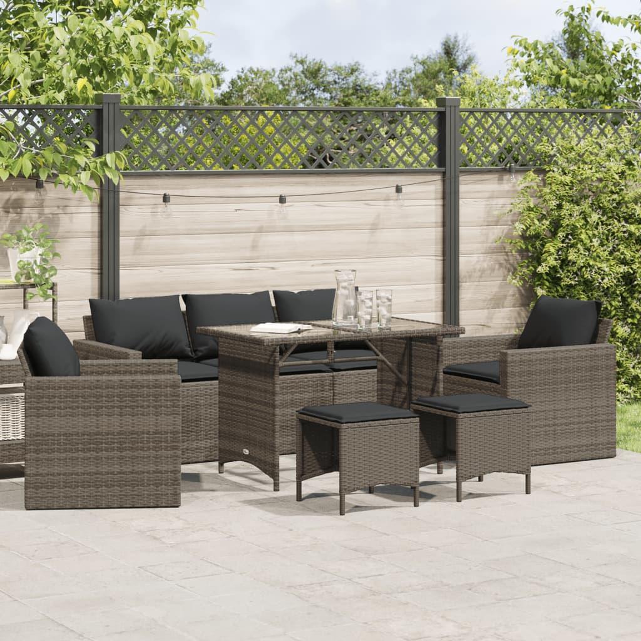 VIDAXL Salon de jardin 6 pcs avec coussins gris resine tressee