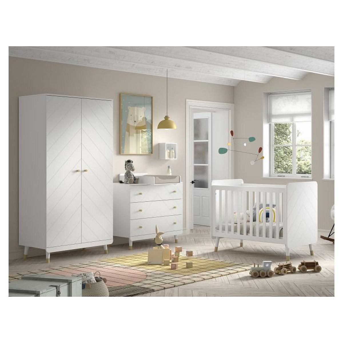 Vipack Ensemble 4 Pièces Billy blanc Lit Commode Plan À Langer Armoire