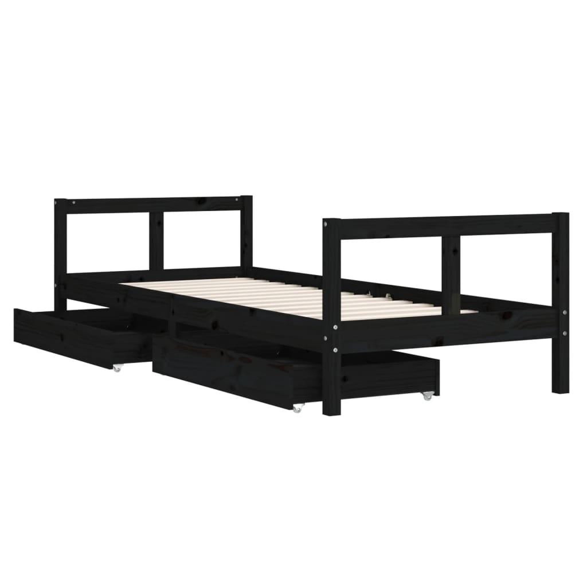 Voir la diapositive 4 : VIDAXL Cadre de lit enfant tiroirs noir 80x200 cm bois de pin massif