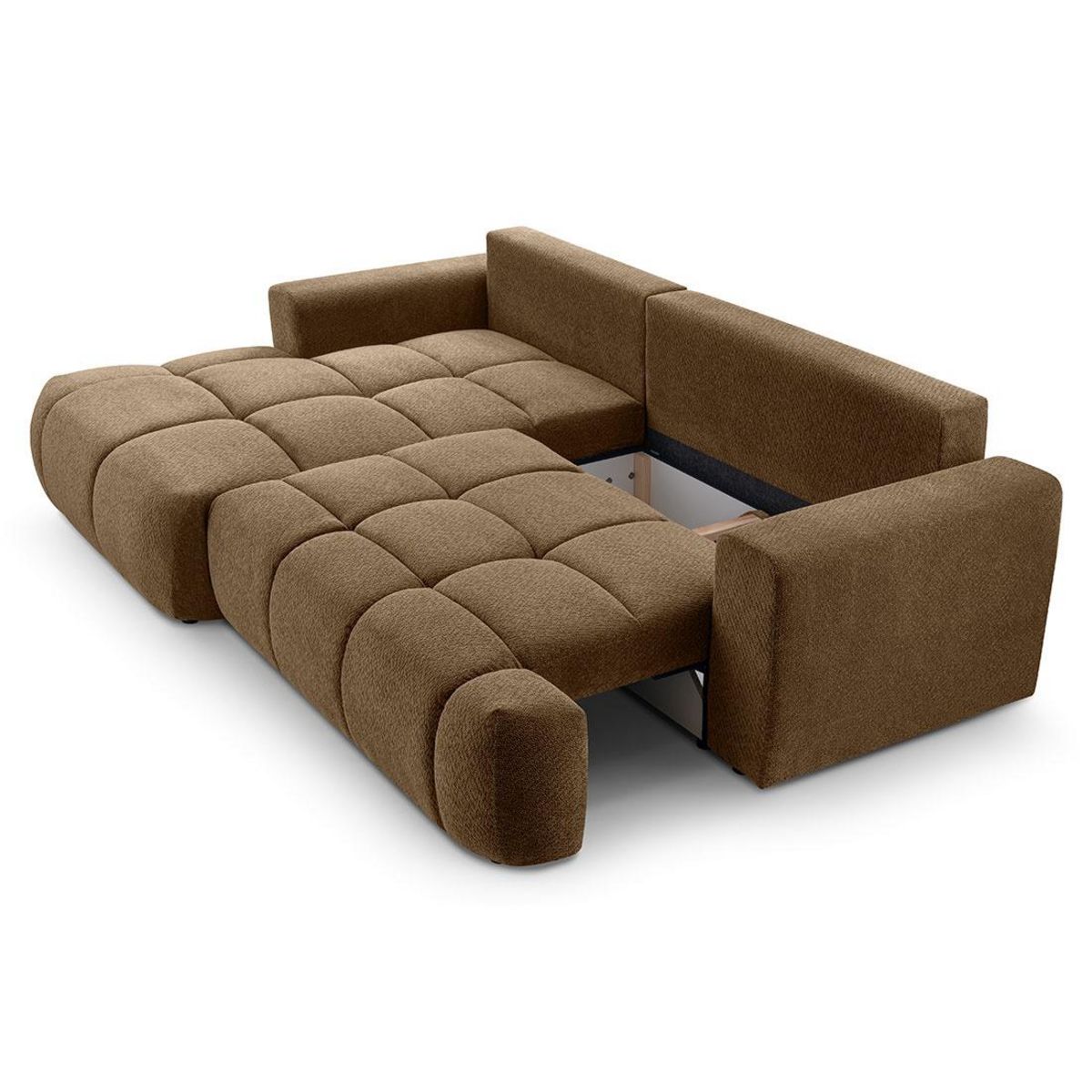 BEST MOBILIER Leonie - canapé d'angle gauche 4 places convertible avec coffre en velours texturé