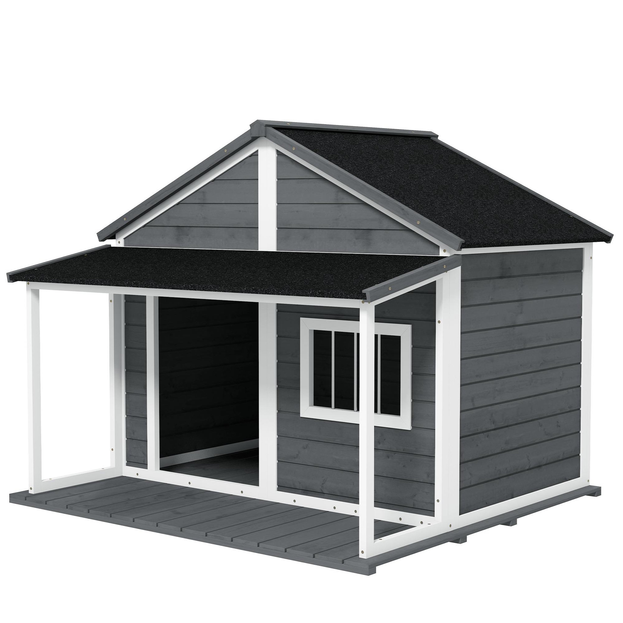 Voir la diapositive 5 : PAWHUT Niche pour chien extérieur terrasse et toit bitumé bois gris