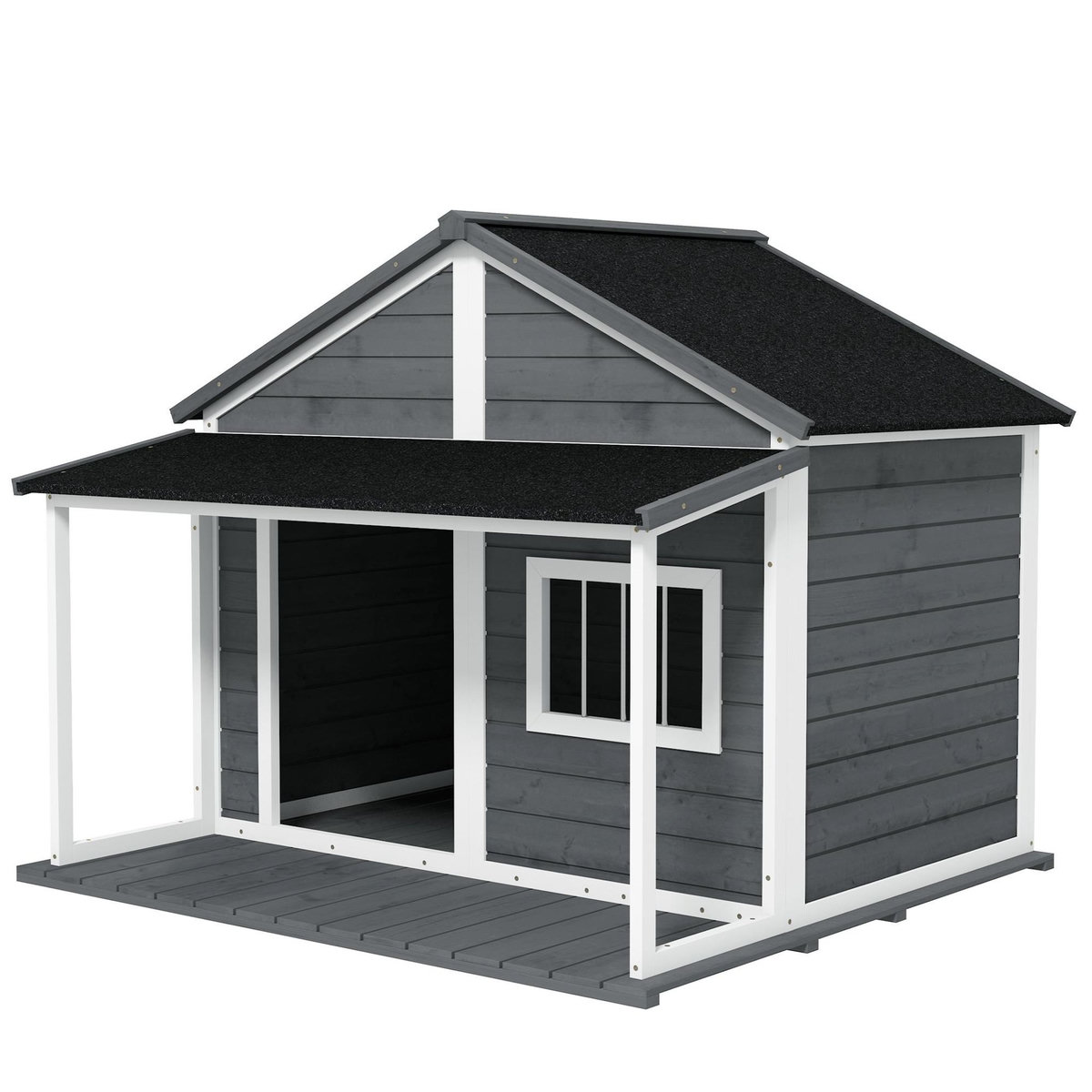 PAWHUT Niche pour chien extérieur terrasse et toit bitumé bois gris