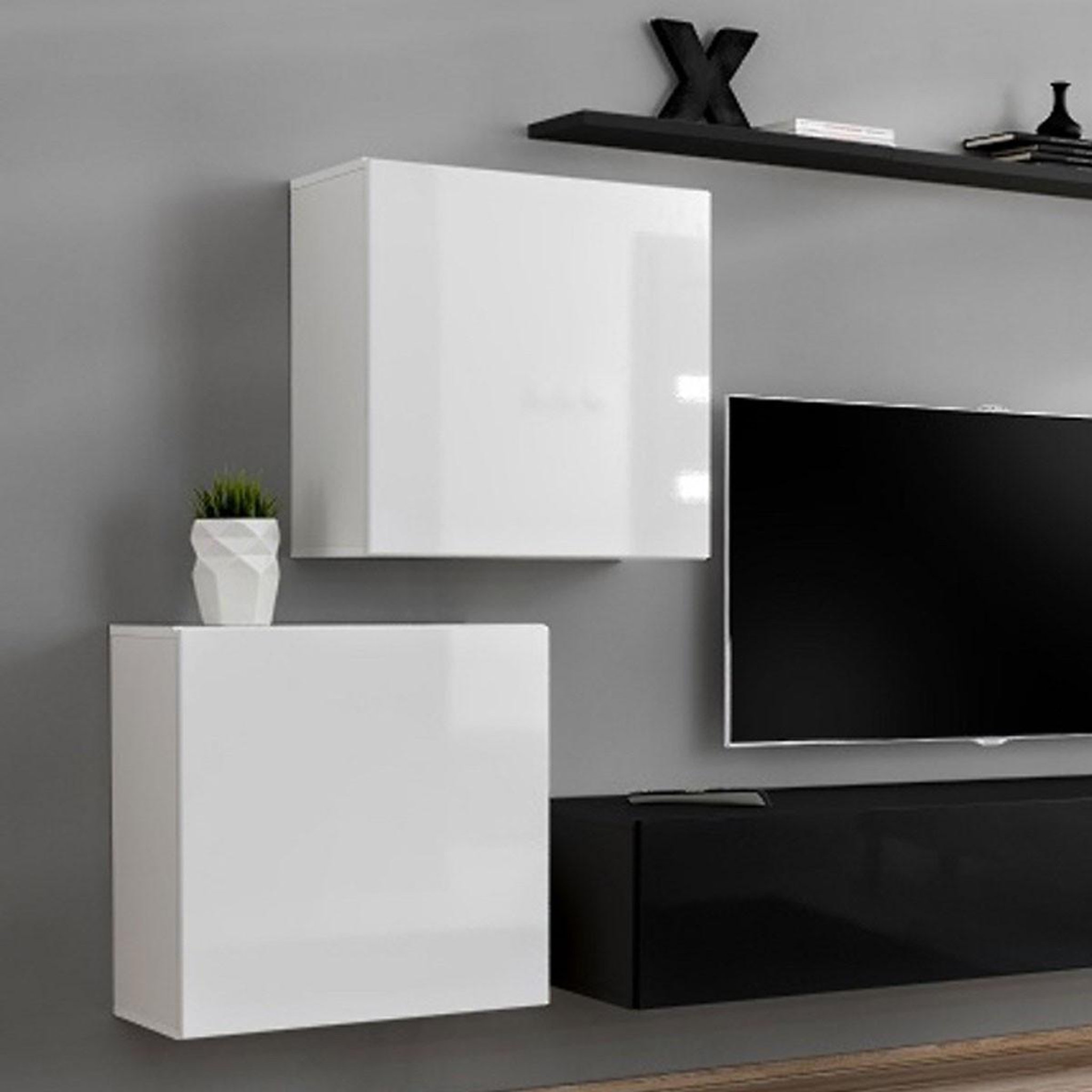 Voir la diapositive 2 : Paris Prix Meuble tv mural design  switch v  250cm blanc & noir