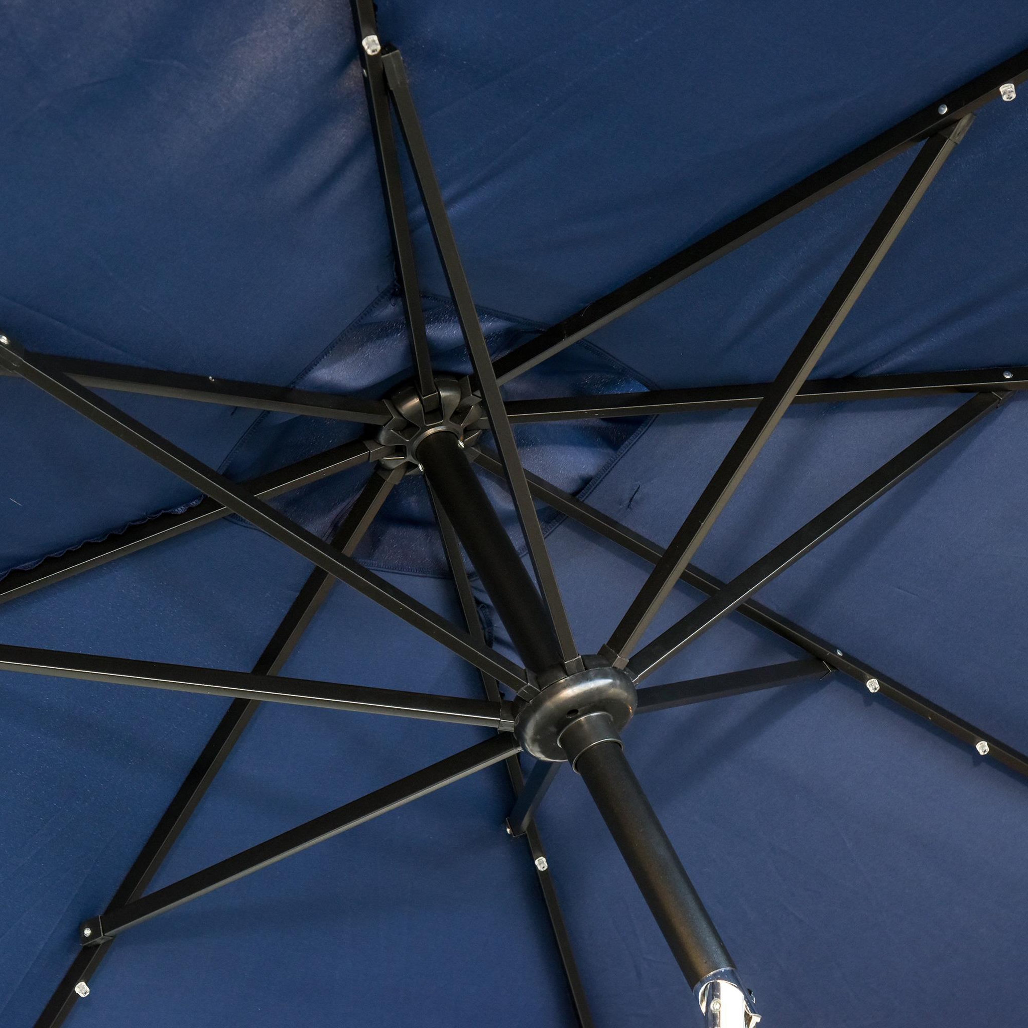 Voir la diapositive 5 : OUTSUNNY Parasol lumineux rectangulaire inclinable dim. 2,68L x 2,05l x 2,48H m parasol LED solaire métal polyester haute densité bleu