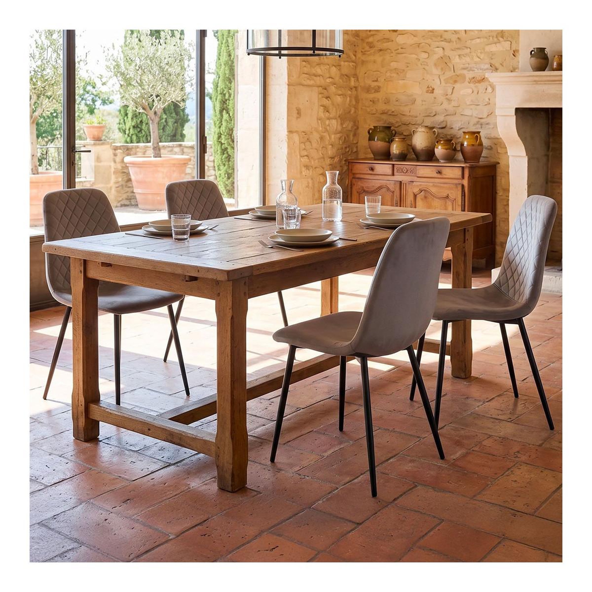 Voir la diapositive 6 : Paris Prix Lot de 4 chaises en velours  matelassées  88cm taupe