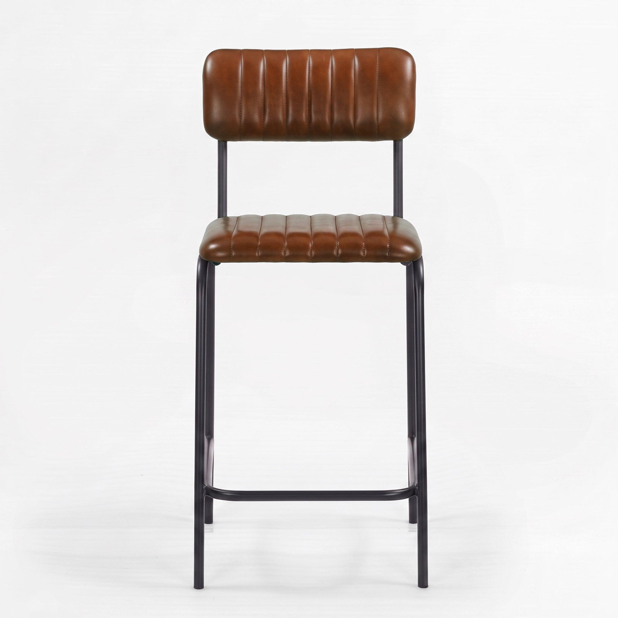 Voir la diapositive 5 : MAISON PAVANE Lot de 2 chaises pour îlot central 65 cm en cuir de buffle marron-Arsène