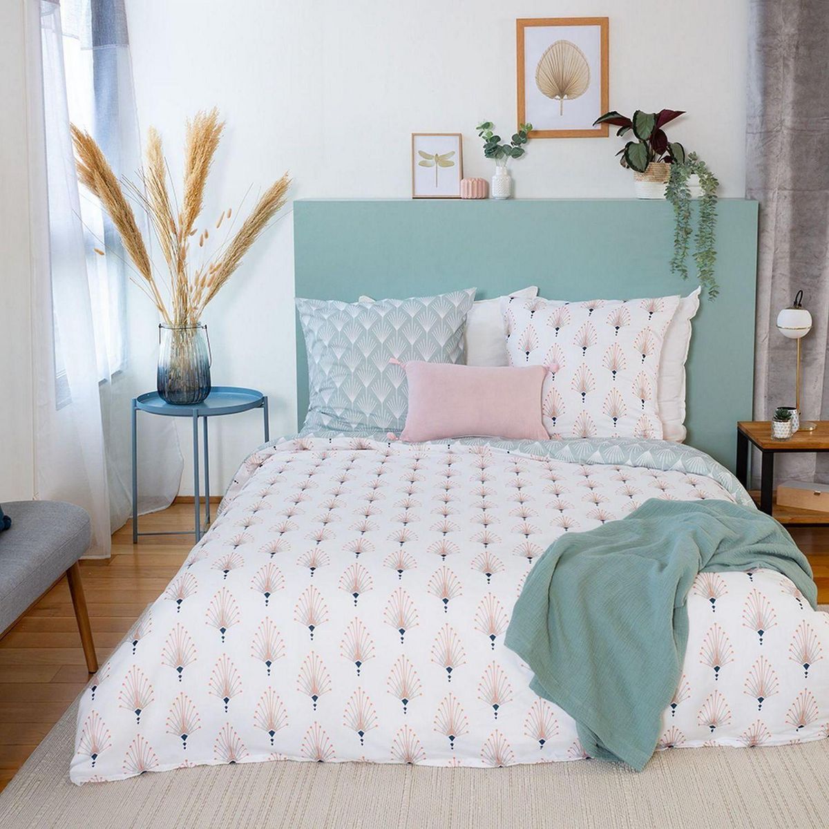 COTE DECO Parure de lit Amador - Microfibre 72 g/m² - 220 x 240 cm - Bleu