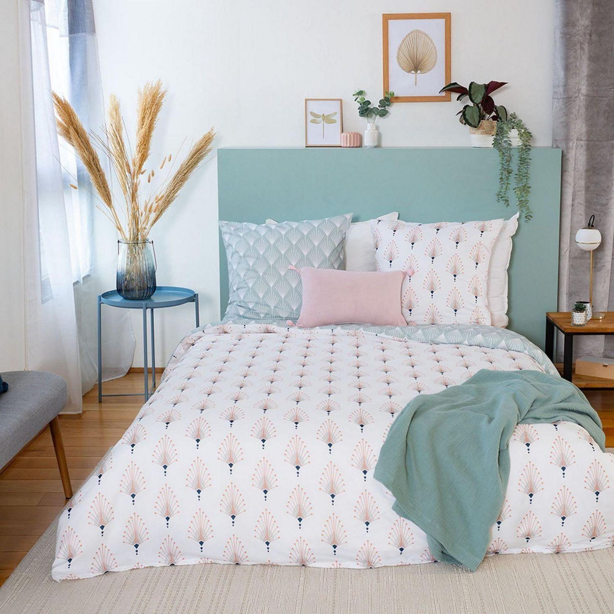 COTE DECO Parure de lit Amador - Microfibre 72 g/m² - 220 x 240 cm - Bleu