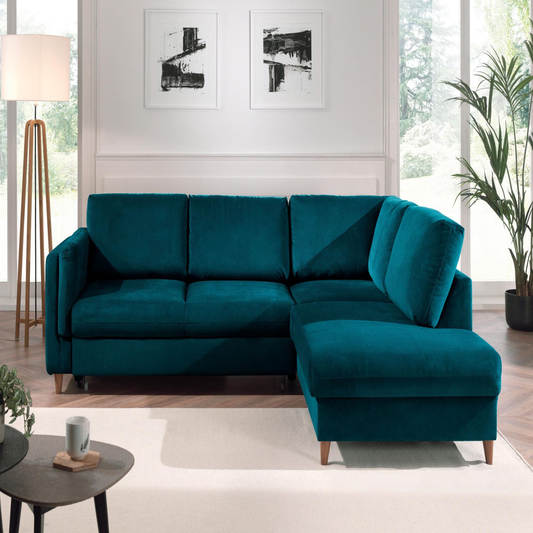 Voir la diapositive 5 : BEST MOBILIER Brooke - canapé d'angle droit - convertible - 5 places - en velours