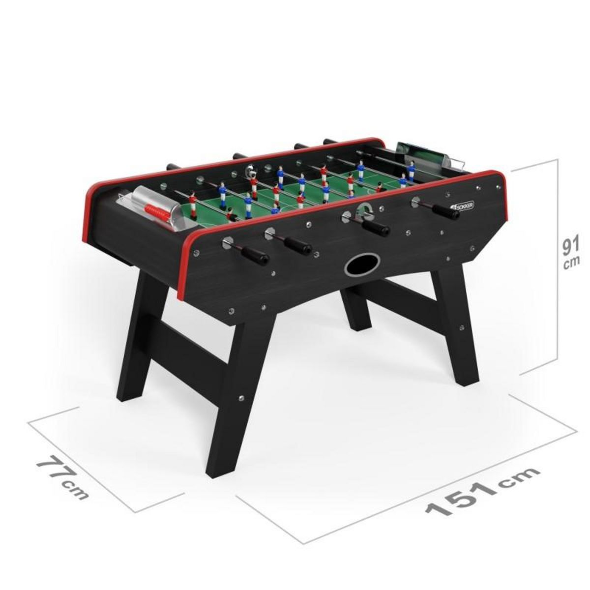 PLAY4FUN Baby-foot CLASSIC type Bistrot - 151 x 77 x 91 cm - Table de Baby-foot avec barres télescopiques et Balles Lièges Inclus