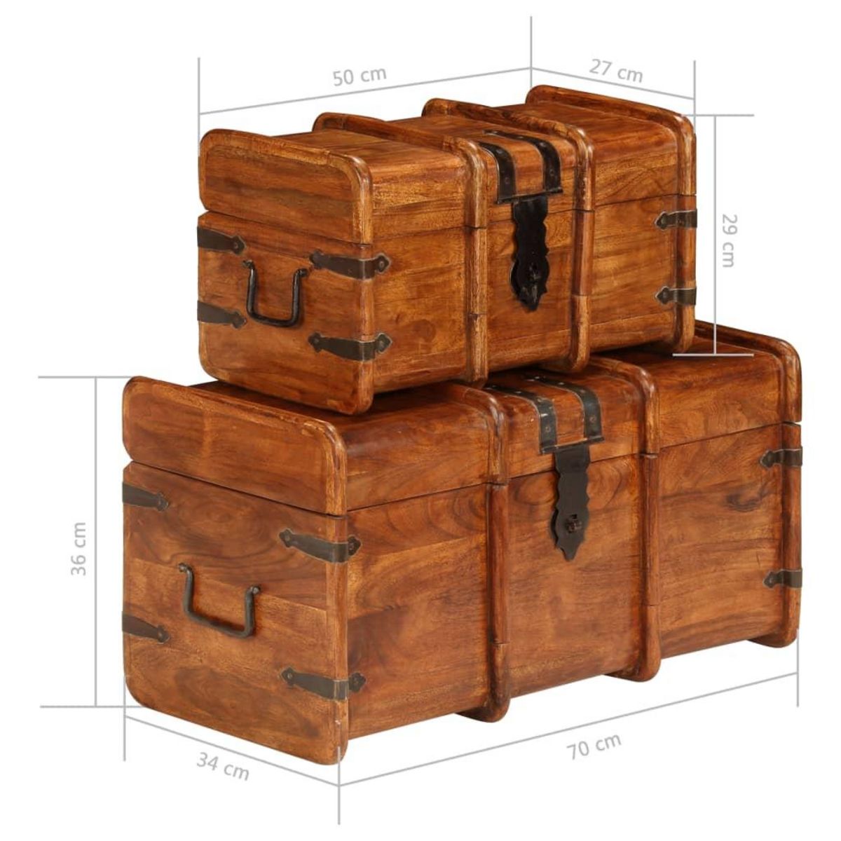 VIDAXL Coffre de rangement 2 pcs Bois d'acacia solide et finition miel