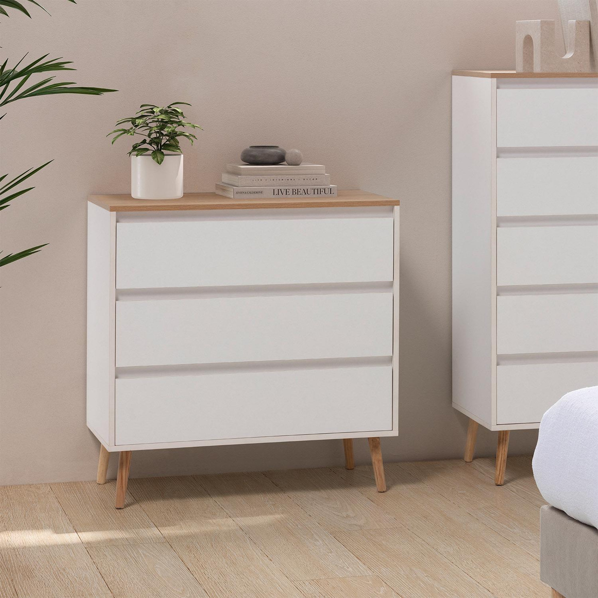 Voir la diapositive 2 : VS VENTA-STOCK Commode Desi 3 tiroirs couleur Blanc