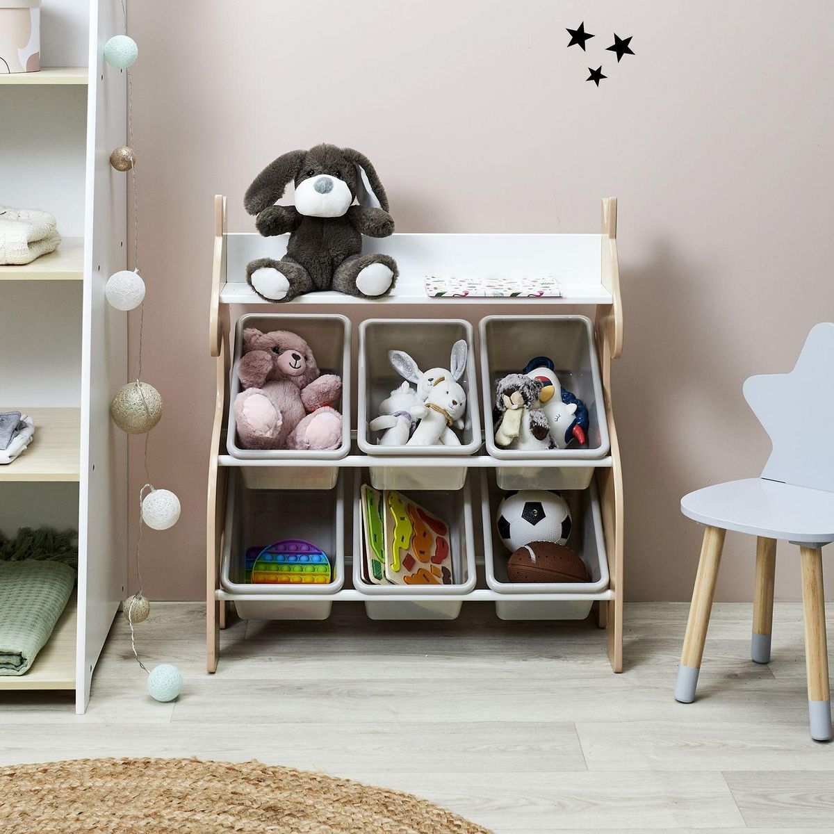 TOILINUX Meuble de rangement Licorne 6 bacs et 1 étagère