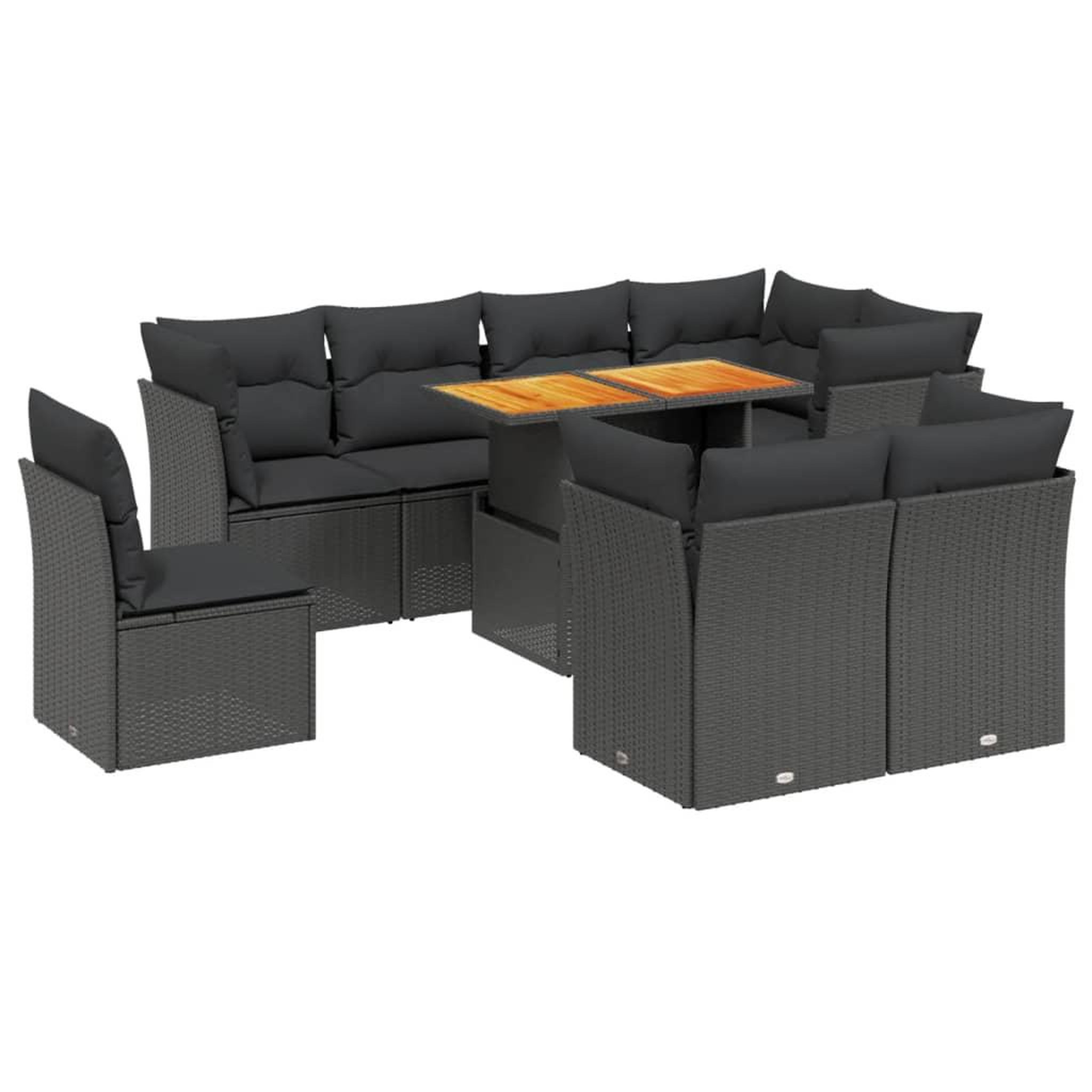 Voir la diapositive 2 : VIDAXL Salon de jardin 9 pcs avec coussins noir resine tressee