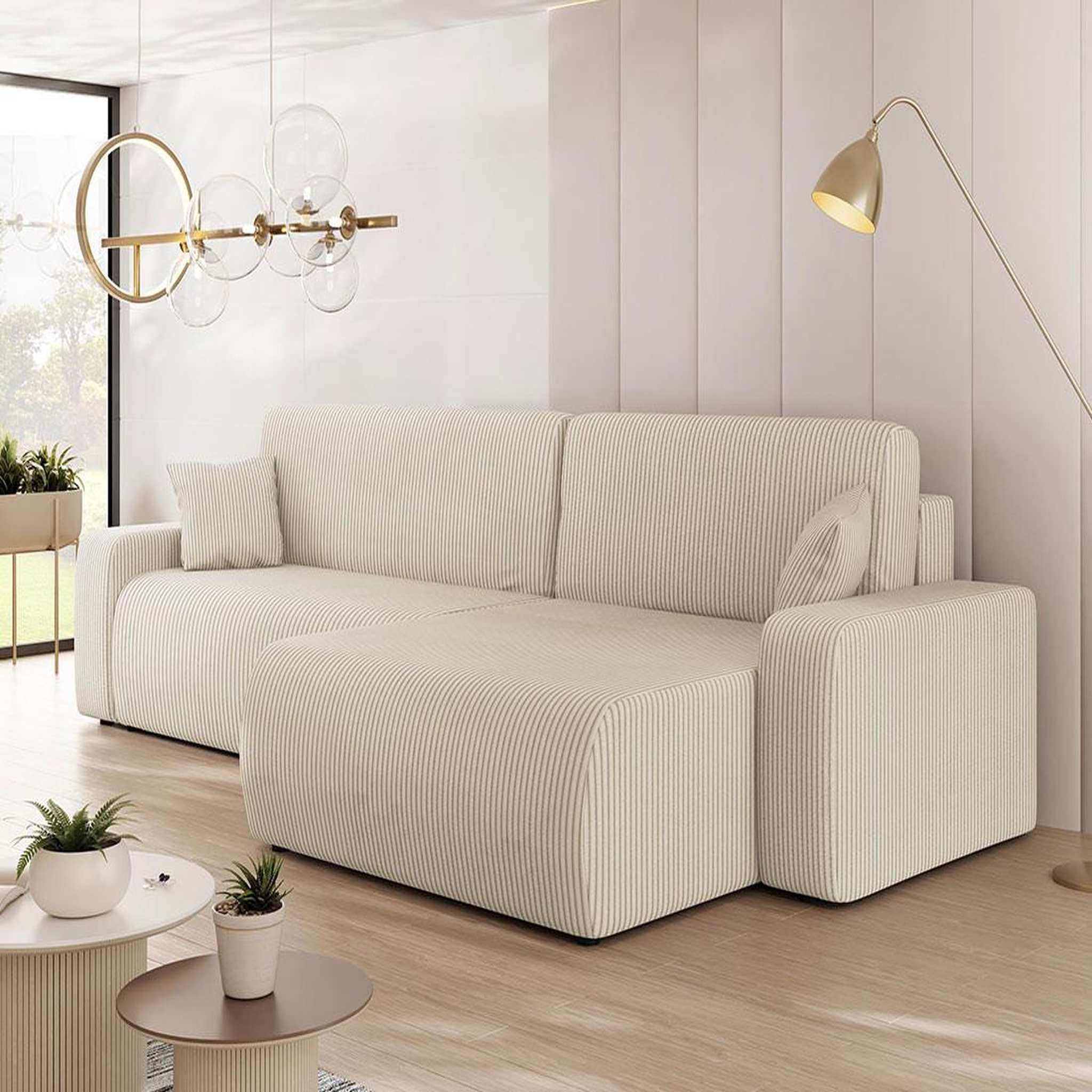 Voir la diapositive 2 : BEST MOBILIER Artemisa - canapé d'angle réversible 5 places convertible avec coffre en velours côtelé