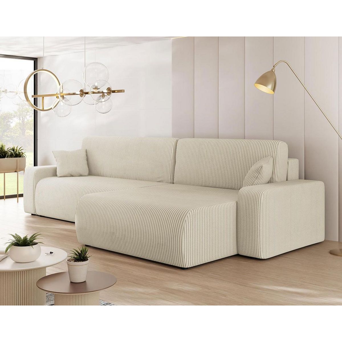 BEST MOBILIER Artemisa - canapé d'angle réversible 5 places convertible avec coffre en velours côtelé