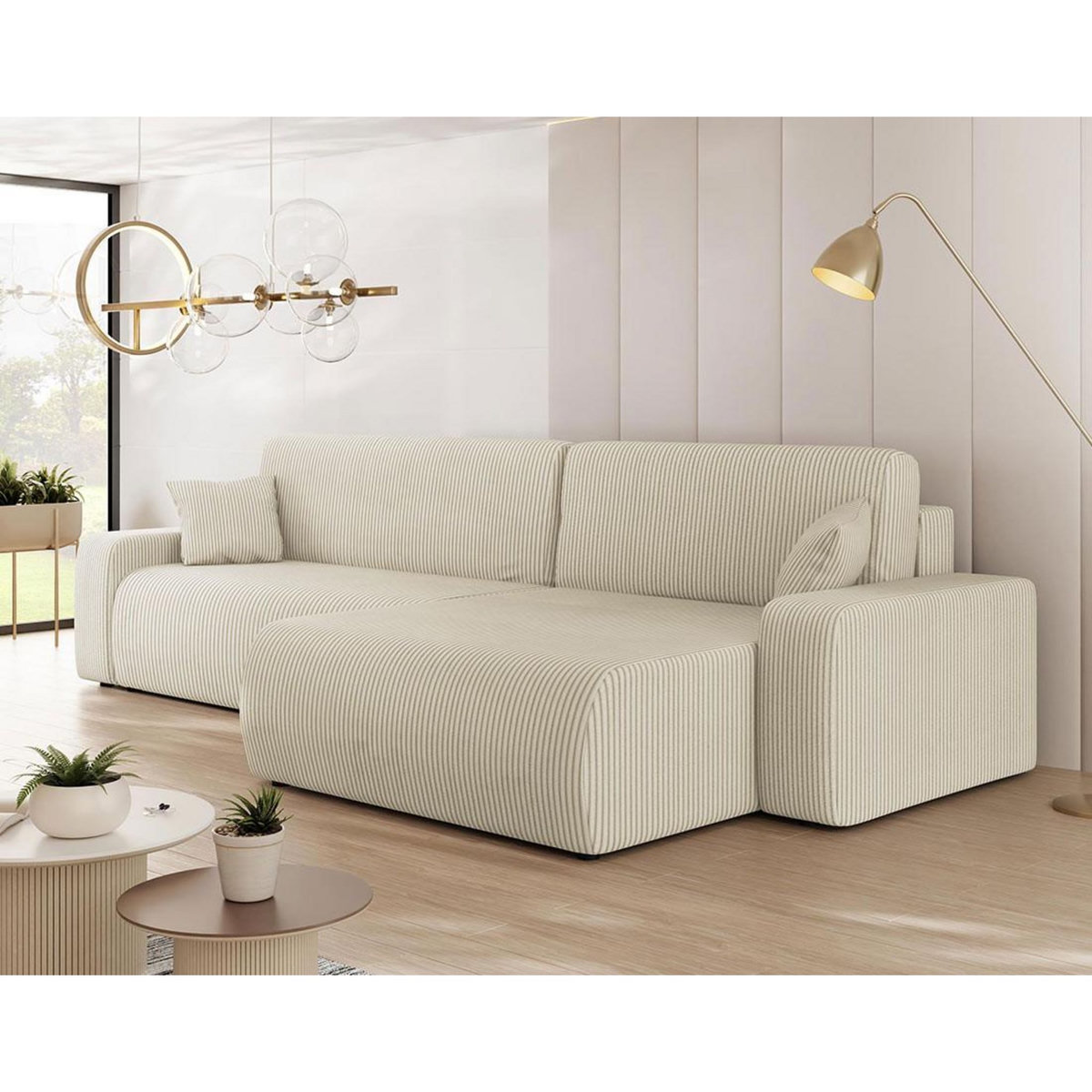 BEST MOBILIER Artemisa - canapé d'angle réversible 5 places convertible avec coffre en velours côtelé