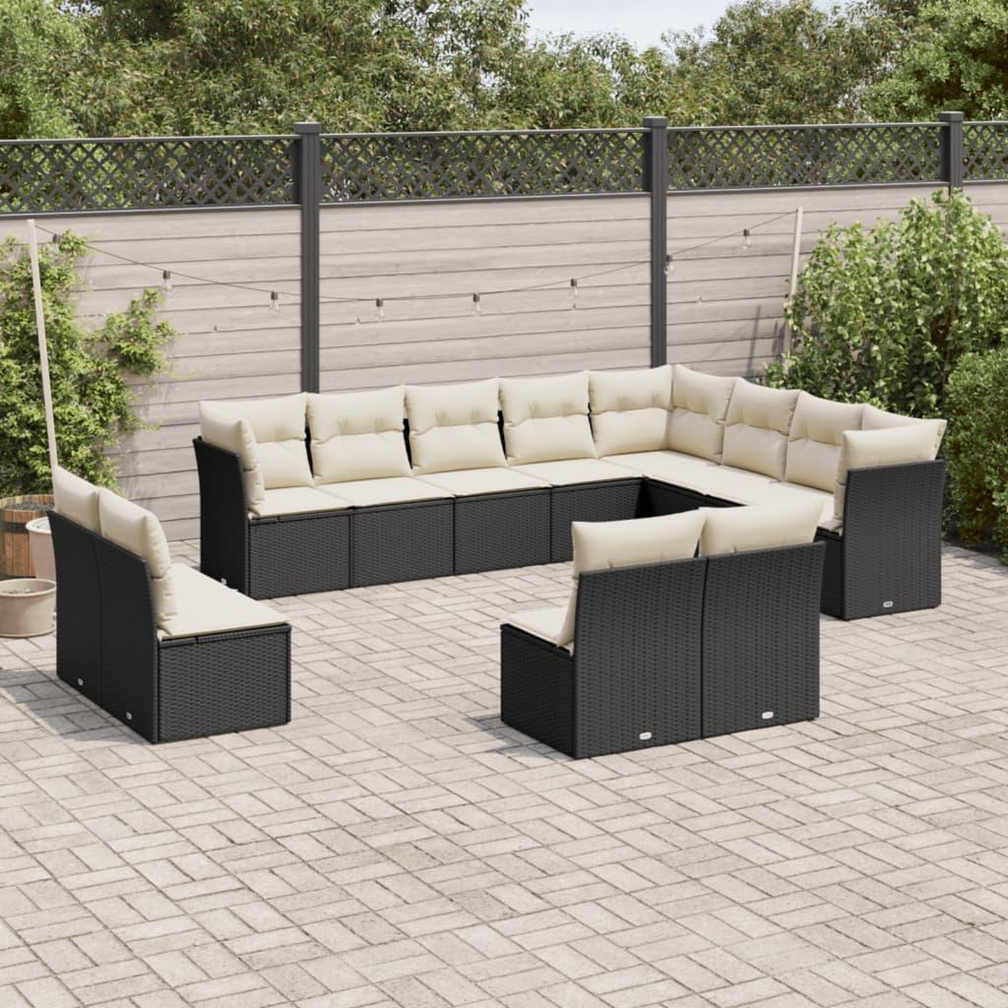 VIDAXL Salon de jardin 12 pcs avec coussins noir resine tressee