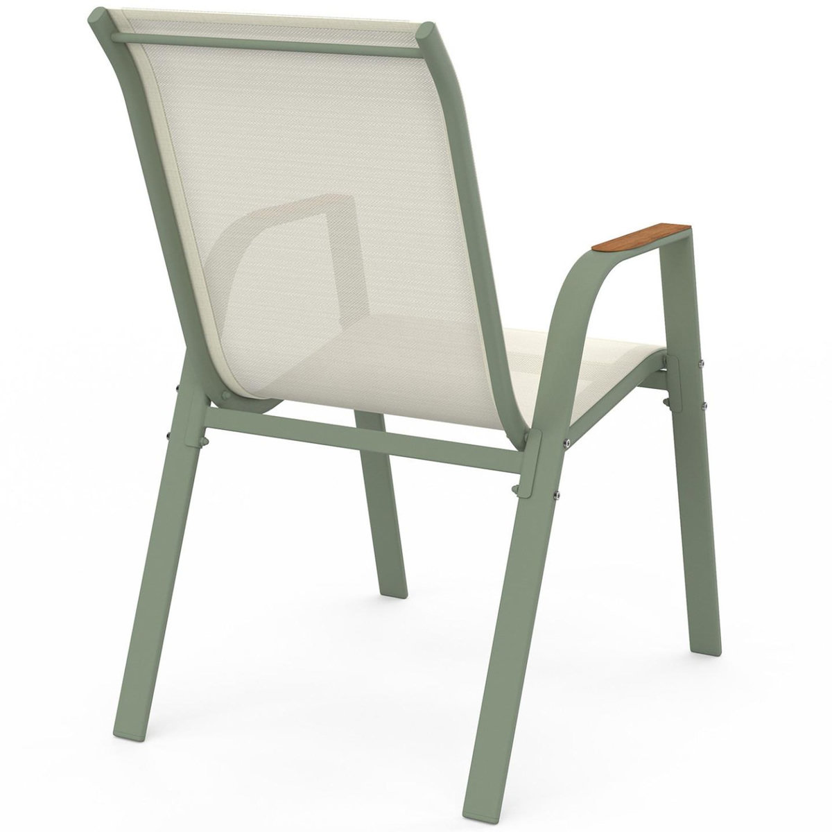 ID MARKET Lot de 6 chaises de jardin NOUMEA métal et textilène empilables vert et bois