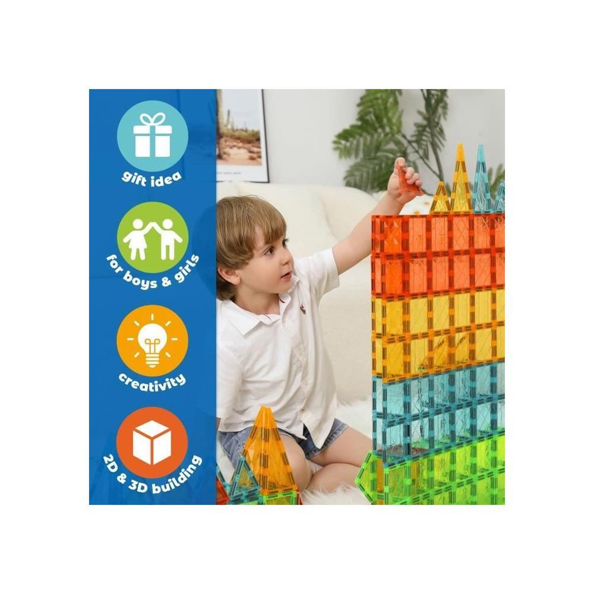 Voir la diapositive 4 : Geomag Tuiles magnétiques - GEOMAG - Tiles Gems - 60 pieces - Effet cristal - Des 3 ans