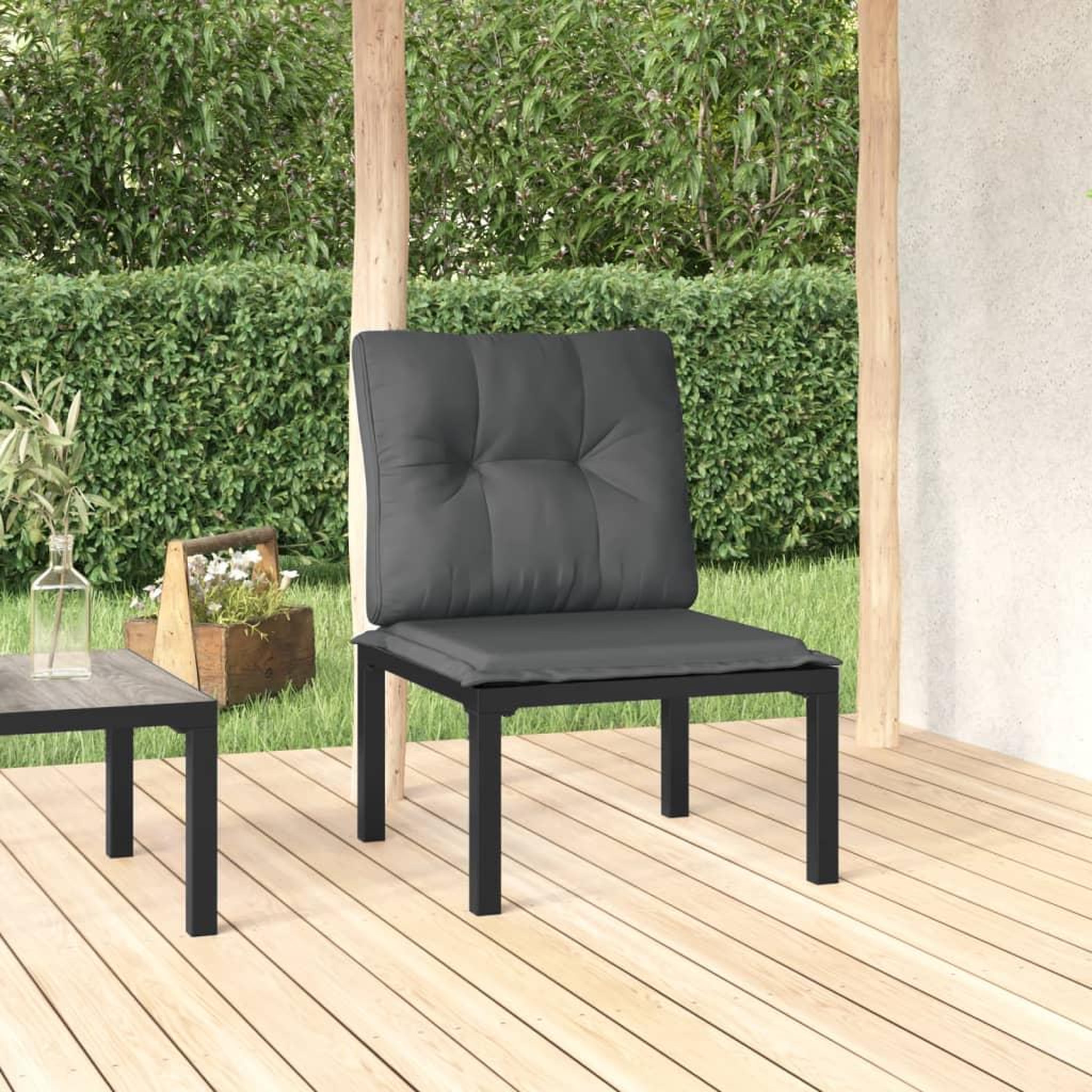 Voir la diapositive 1 : VIDAXL Chaise de jardin avec coussins noir/gris resine tressee