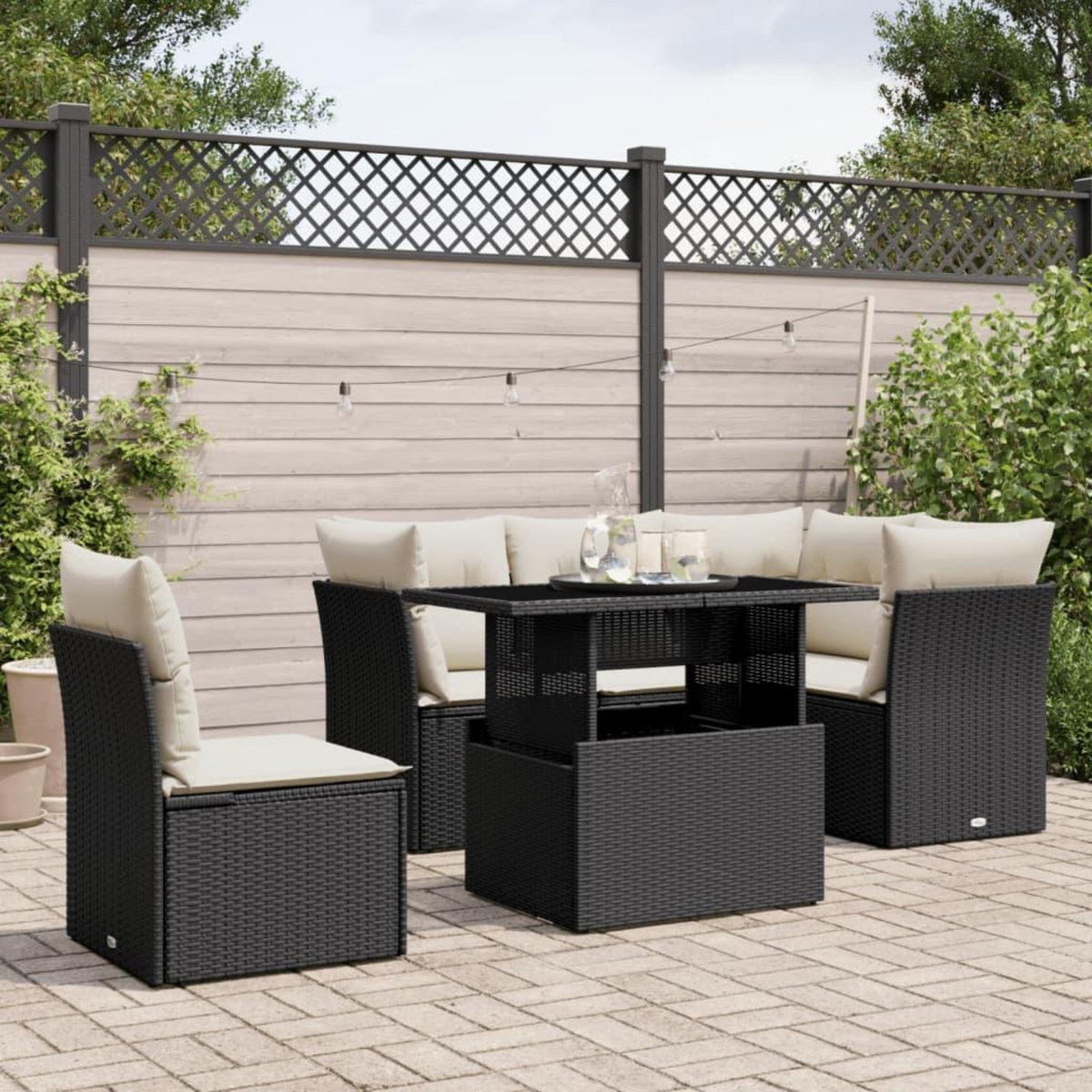 VIDAXL Salon de jardin 6 pcs avec coussins noir resine tressee