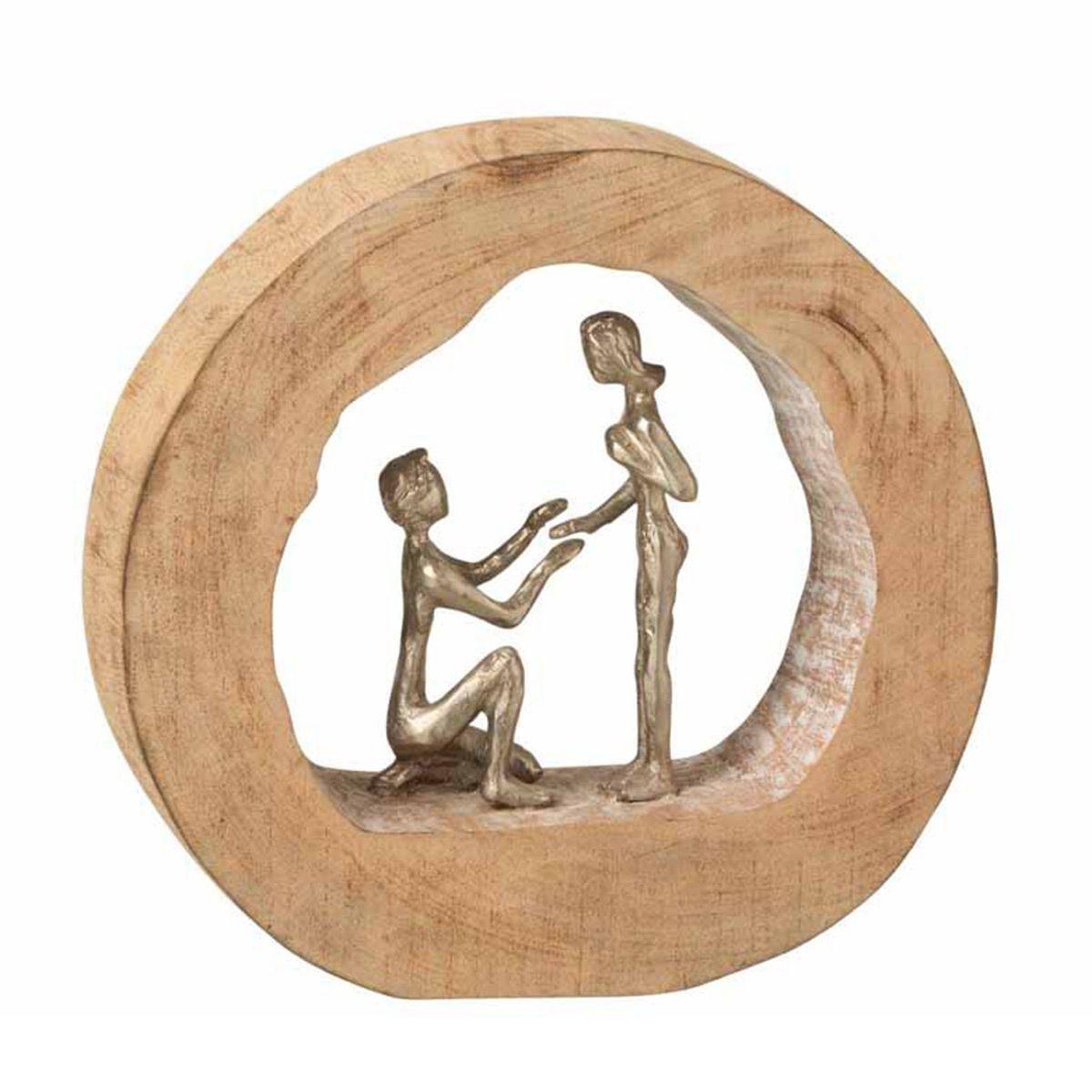 J-LINE Statue déco en bois  couple fiancé  29cm naturel
